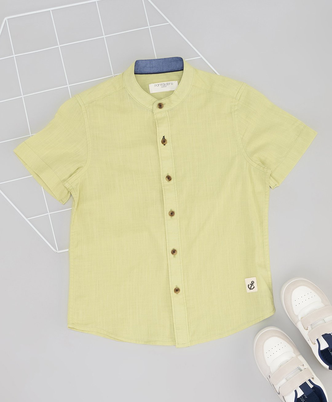 Pantaloons Junior Cotton Flax Half Sleeves Anchor Patch Detailed Shirt - Green Ash-picture-29