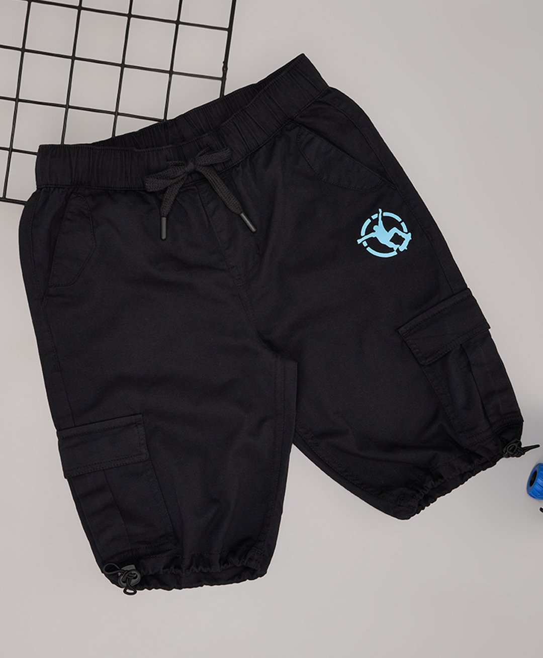 Pantaloons Junior Cotton Skateboarder Printed Shorts - Black-image-10