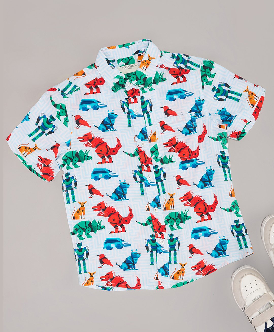 Pantaloons Junior Rayon Half Sleeves Robot & Dinosaurs Printed Shirt - Light Blue-picture-32