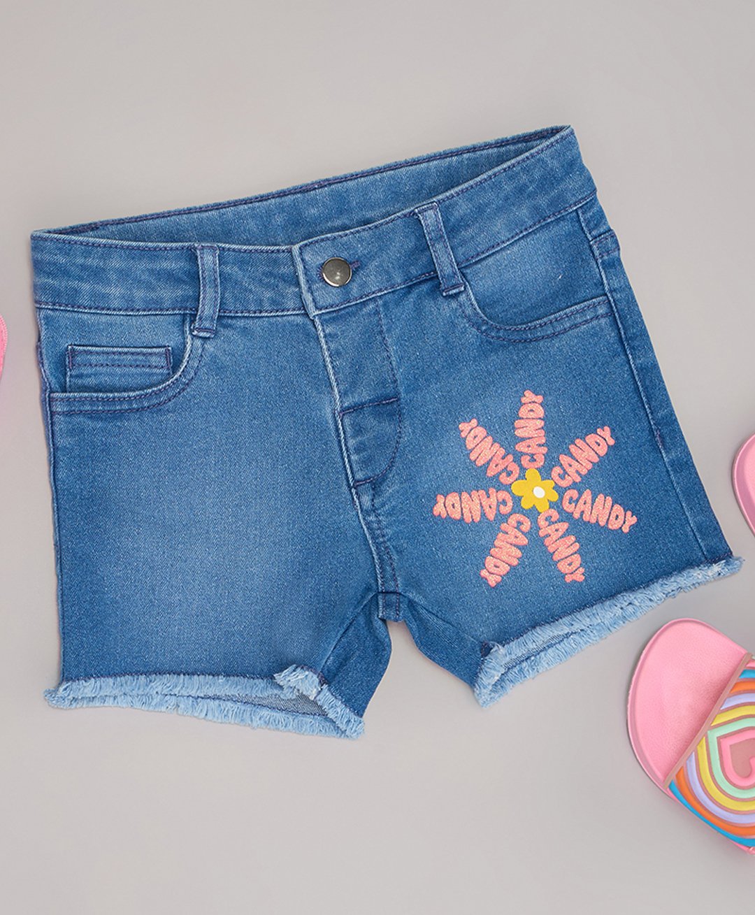 Pantaloons Junior Candy Text Printed Shorts - Medium Blue-image-32