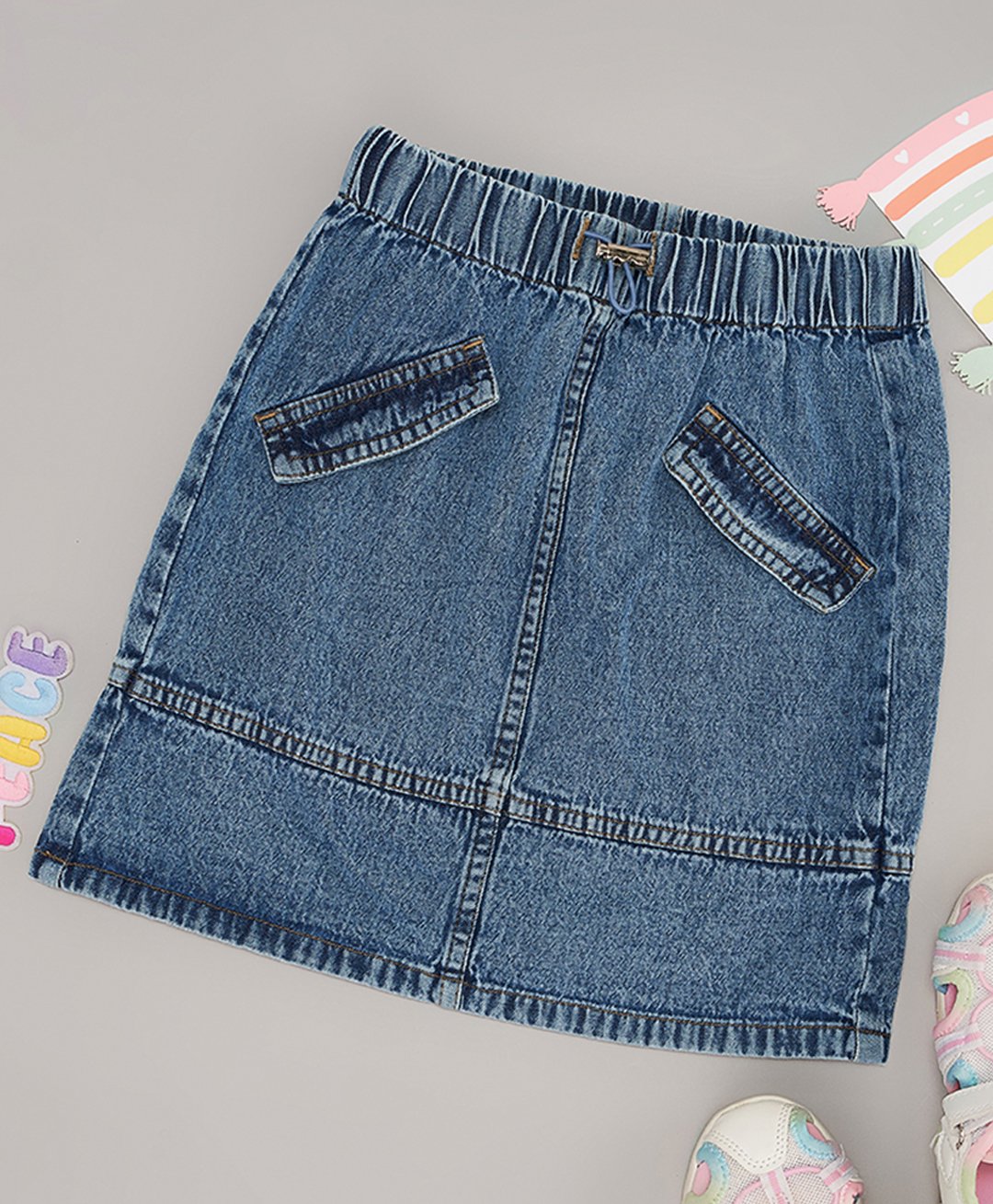 Pantaloons Junior Cotton Solid Skirt - Medium Blue-picture-18