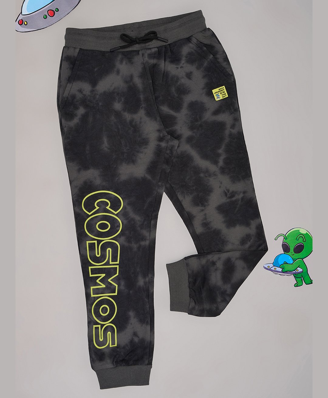 Pantaloons Junior Cotton Cosmos Text Printed & Tie Dye Track Pants - Charcoal Grey-image-25