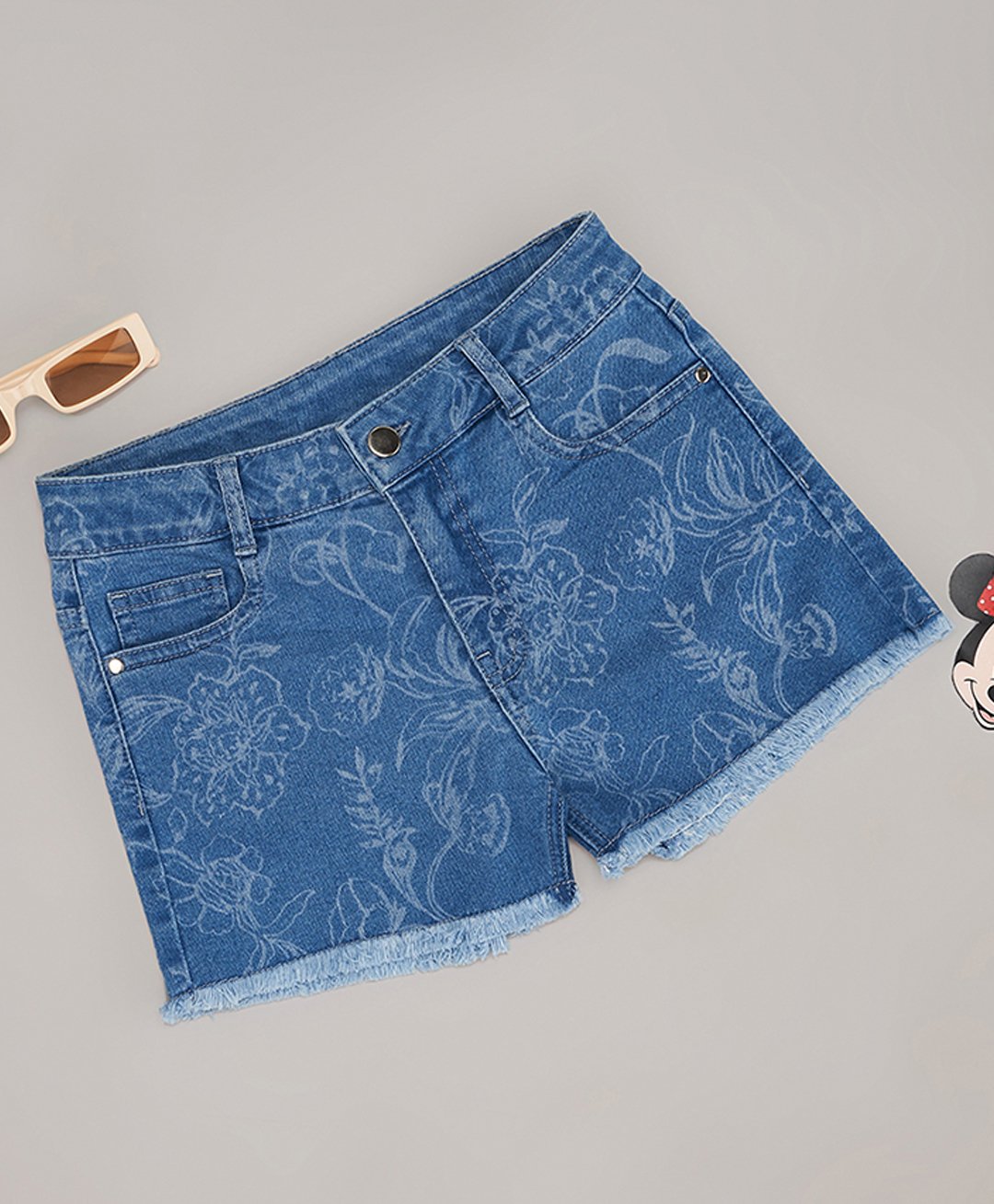 Pantaloons Junior Denim Floral Printed Shorts - Blue-picture-23