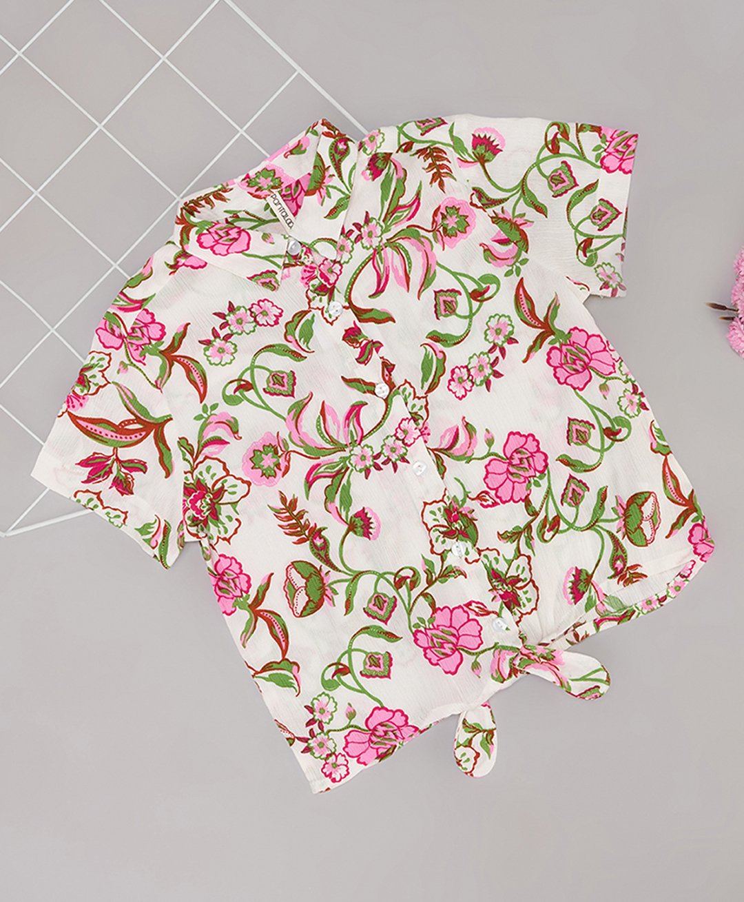 Pantaloons Junior Viscose Half Sleeves Floral Printed Shirt Style Top - Marshmallow-picture-10