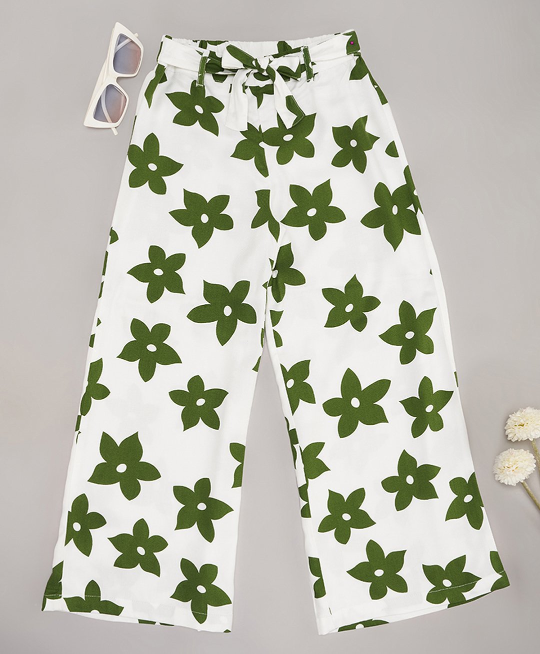 Pantaloons Junior Rayon Floral Printed Palazzo - White-picture-13