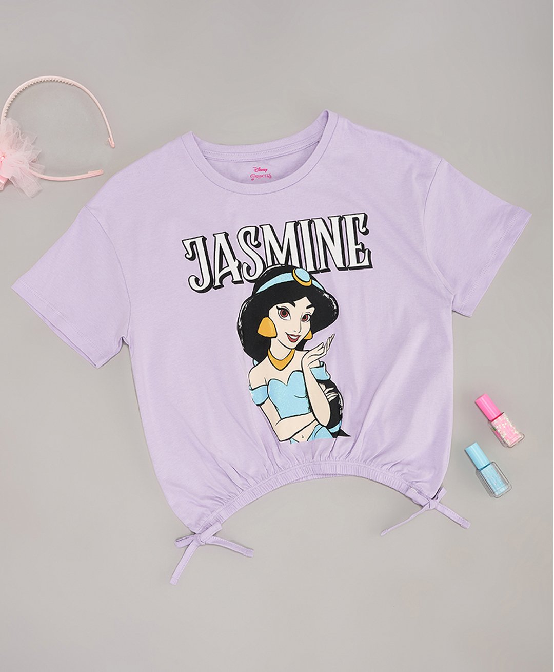 Pantaloons Junior Cotton Disney Alladin Featuring Half Sleeves Jasmine Printed Top - Lilac-picture-18