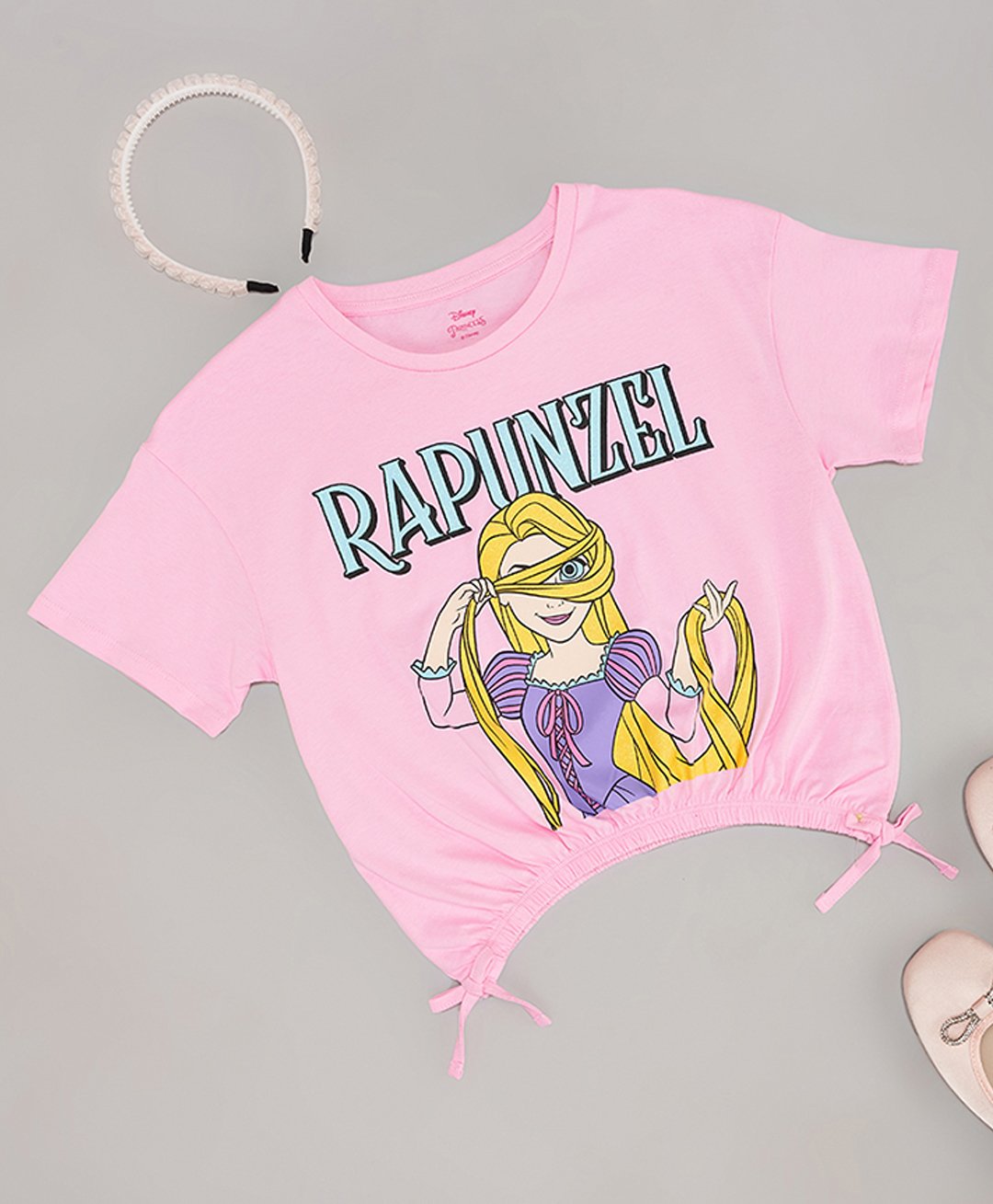 Pantaloons Junior Cotton Disney Tangled Featuring Half Sleeves Rapunzel Printed Top - Pink-picture-37