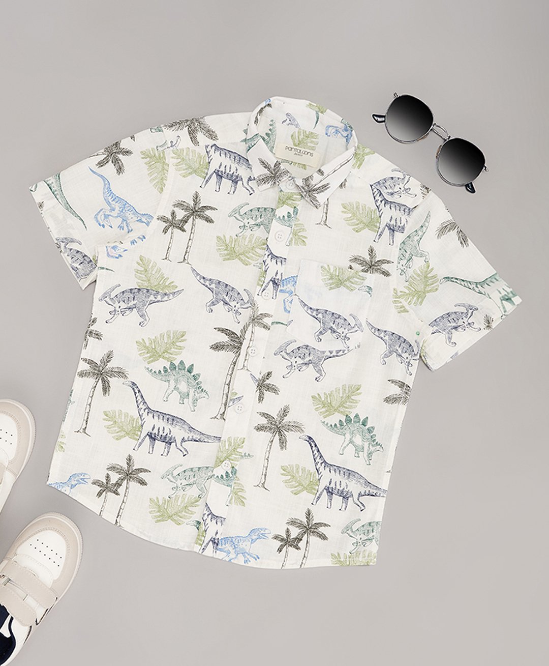Pantaloons Junior Cotton Half Sleeves Jungle Theme Printed Shirt - Off White-picture-40
