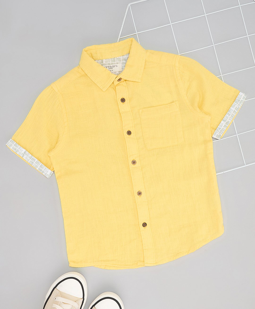 Pantaloons Junior Cotton Half Sleeves Solid Shirt - Yellow-picture-34
