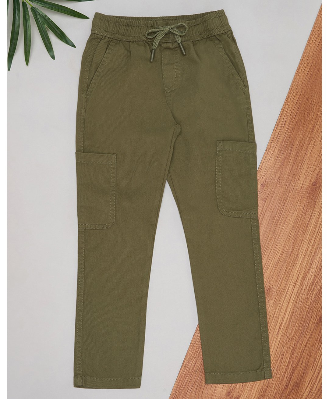 Pantaloons Junior Cotton Solid Pant - Olive Green-picture-33