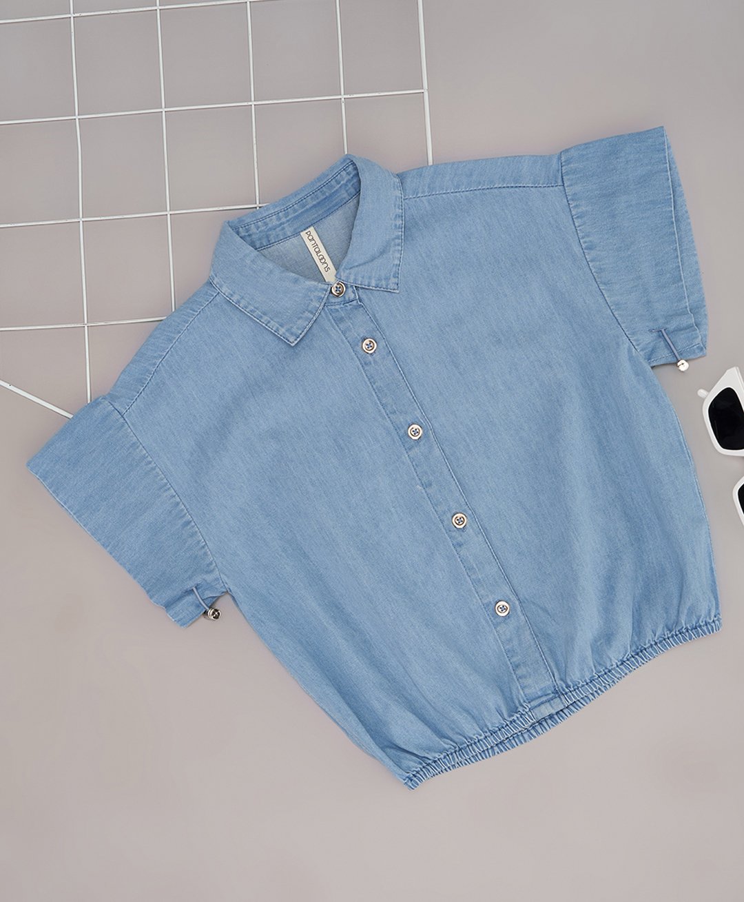 Pantaloons Junior Cotton Half Sleeves Solid Shirt Style Top - Medium Blue-picture-30