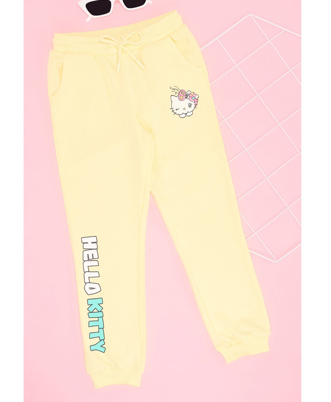 Pantaloons Junior Cotton Hello Kitty Featuring Character Printed Track Pants - Light Yellow-image-30