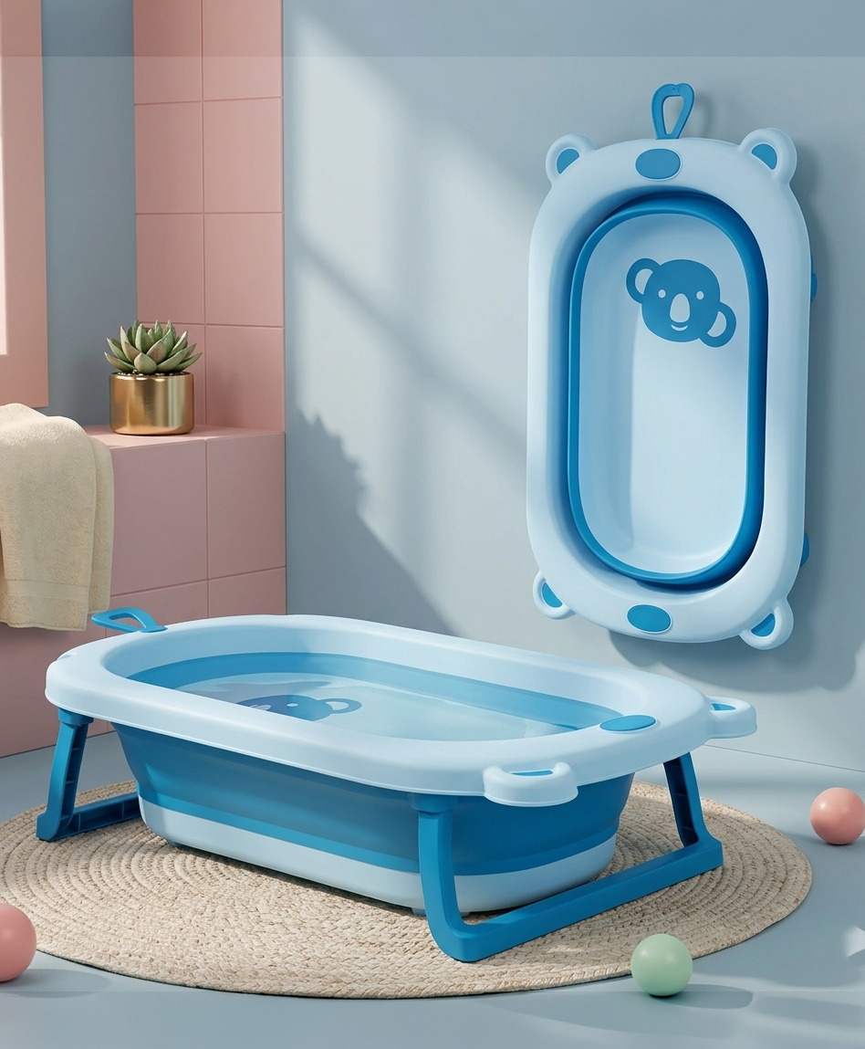 Foldable Baby Bath Tub with Drain Plug - Turquoise| Anti-Slip Base| Collapsible Space-Saving Design| Infant Bathing Tub| 0-3 Years| Lightweight & Portable-image-48