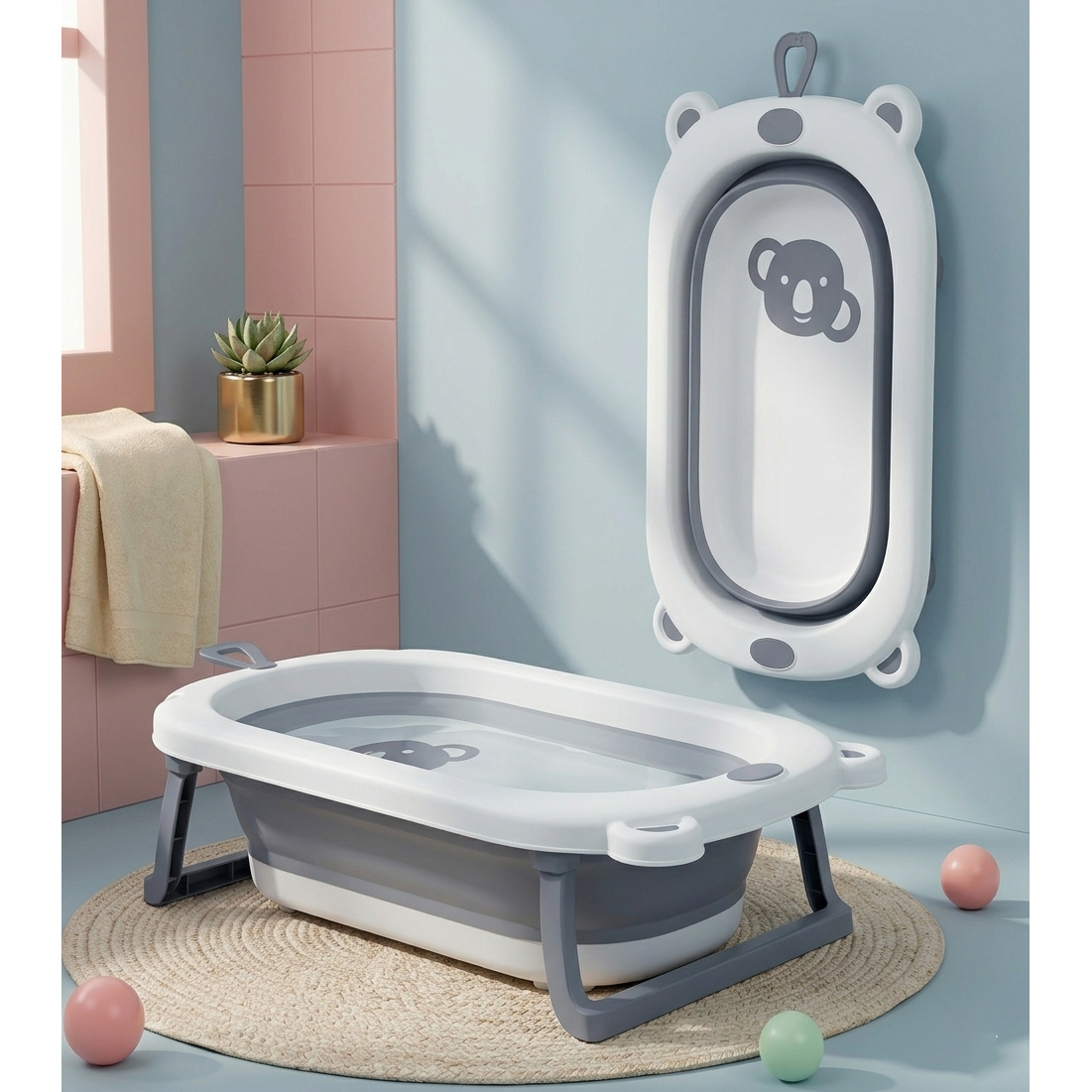 FoldableBabyBathTub BearPrint-Grey-image-34