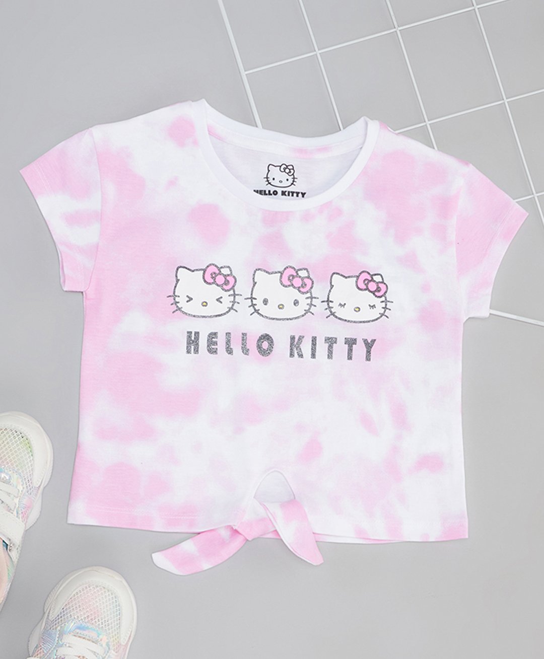 Pantaloons Junior Cotton Hello Kitty Featuring Cap Sleeves Character Printed Tie Dye Top - Almond Blossom-image-29