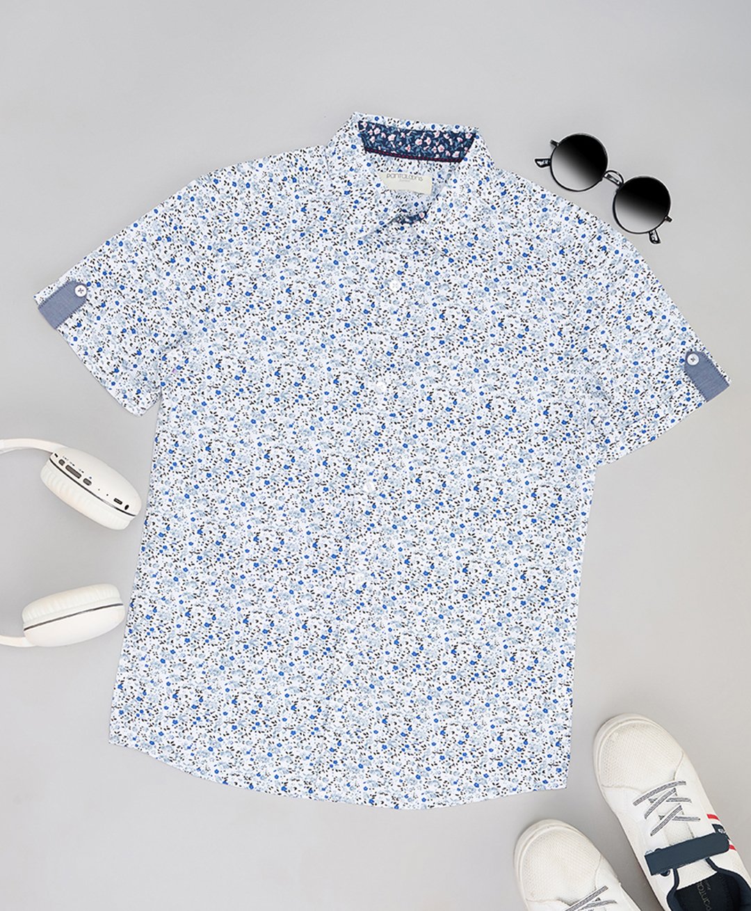 Pantaloons Junior Cotton Half Sleeves Floral Printed Shirt - Blue-picture-23