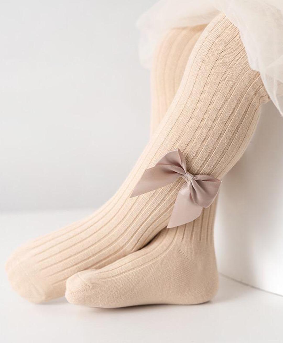 Kidofash Cotton Bow Applique Detailed Ribbed Stockings - Brown-picture-20