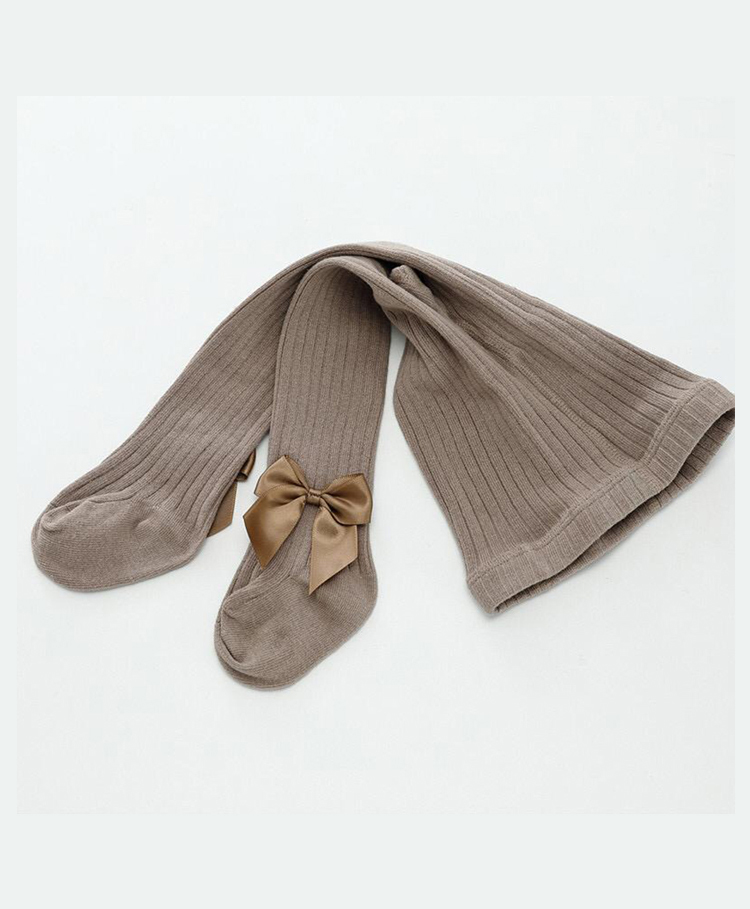 Kidofash Cotton Bow Applique Detailed Ribbed Stockings - Dark Brown-picture-10