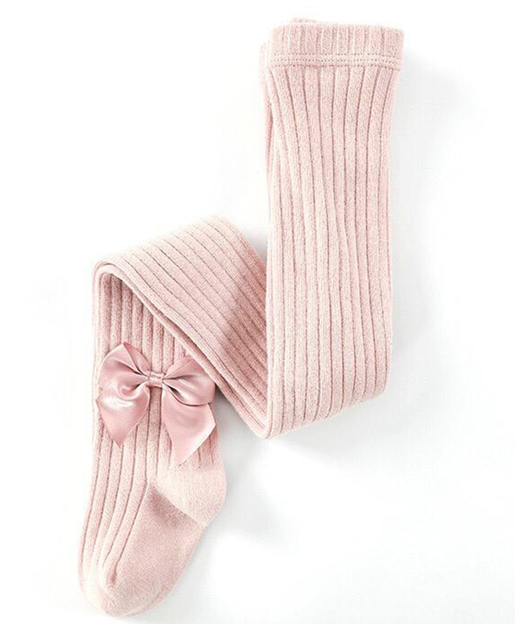 Kidofash Cotton Bow Applique Detailed Ribbed Stockings - Pink-picture-33