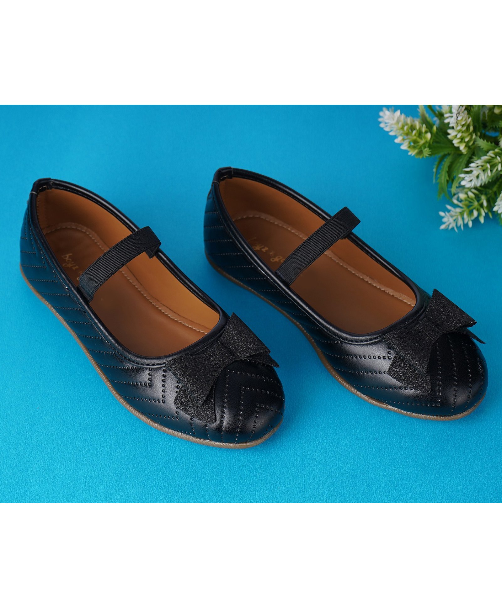 boyz n galz Bow Applique Detailed & Chevron Designed Mary Jane Ballerinas - Black-image-38