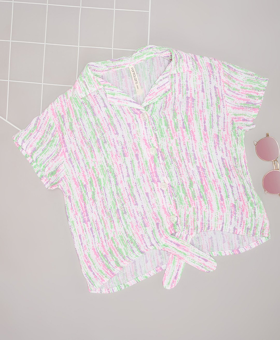 Pantaloons Junior Viscose Half Sleeves Hearts Printed Tie Dye Shirt Style Top - Multi Colour-image-42