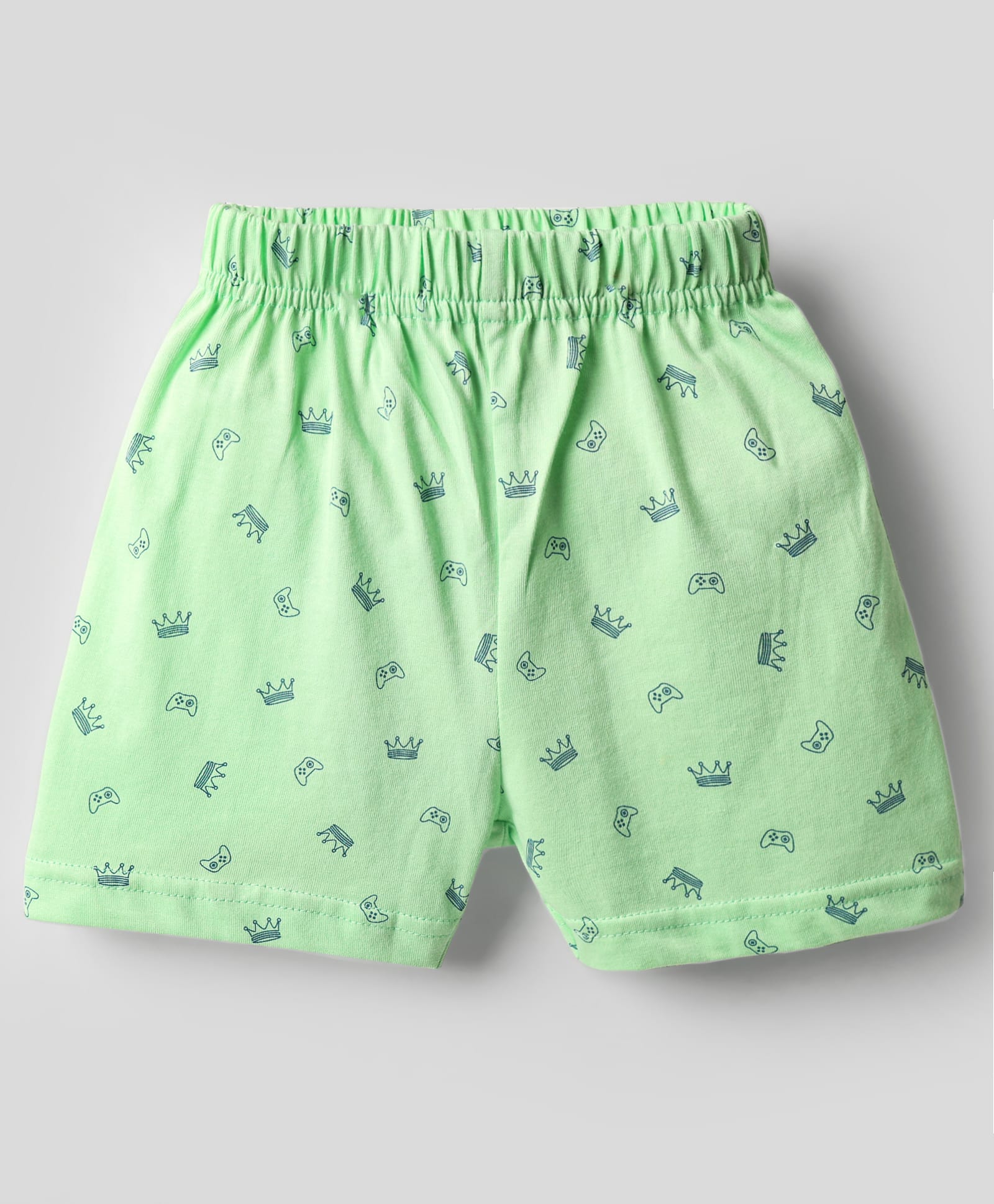 Ollypop Sinker Knit Above Knee Length Shorts With Crown Print - Light Green-image-42