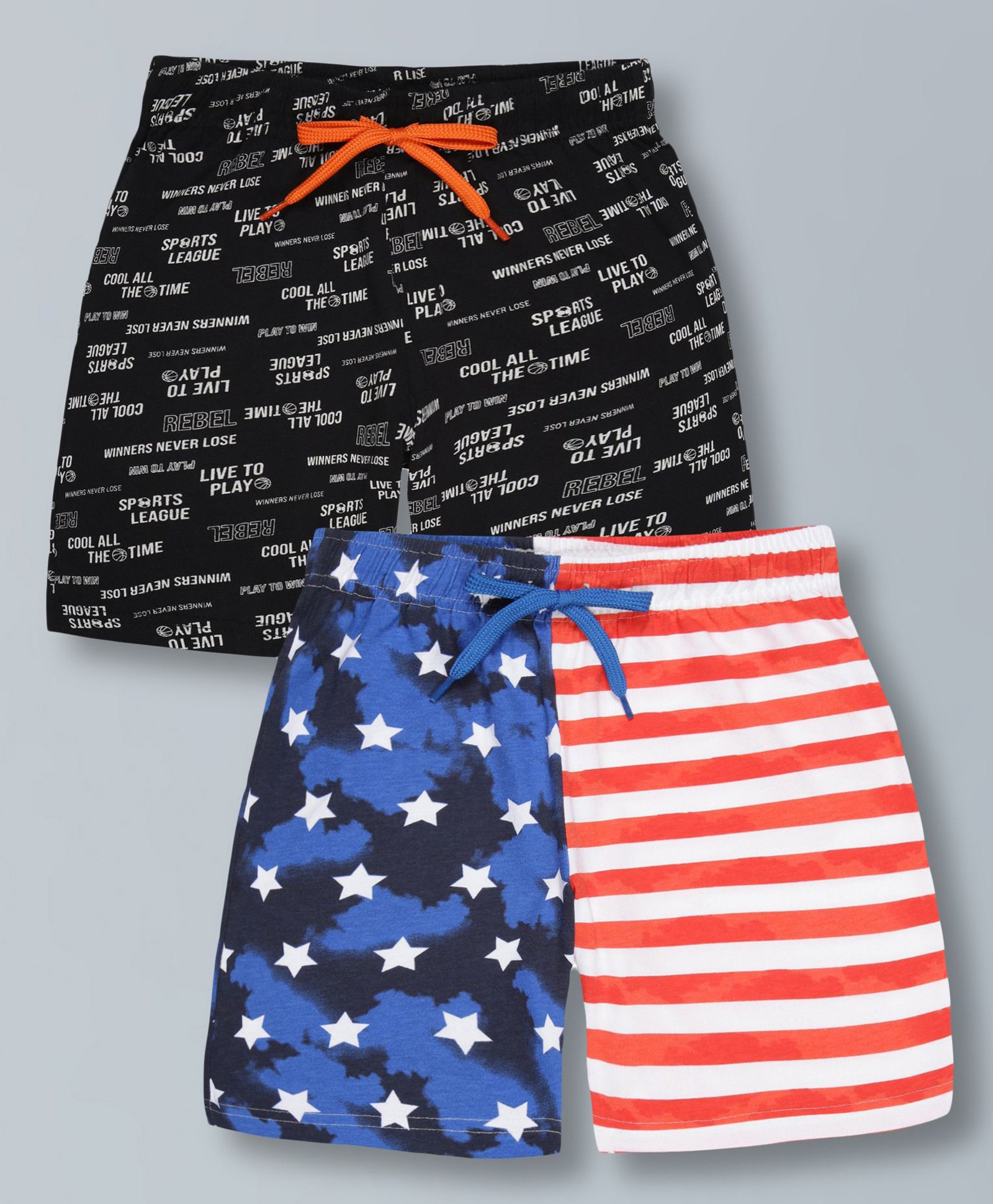 Plum Tree Pure Cotton Pack Of 2 Striped & Sports League Text Printed Shorts - Off White & Black-picture-26