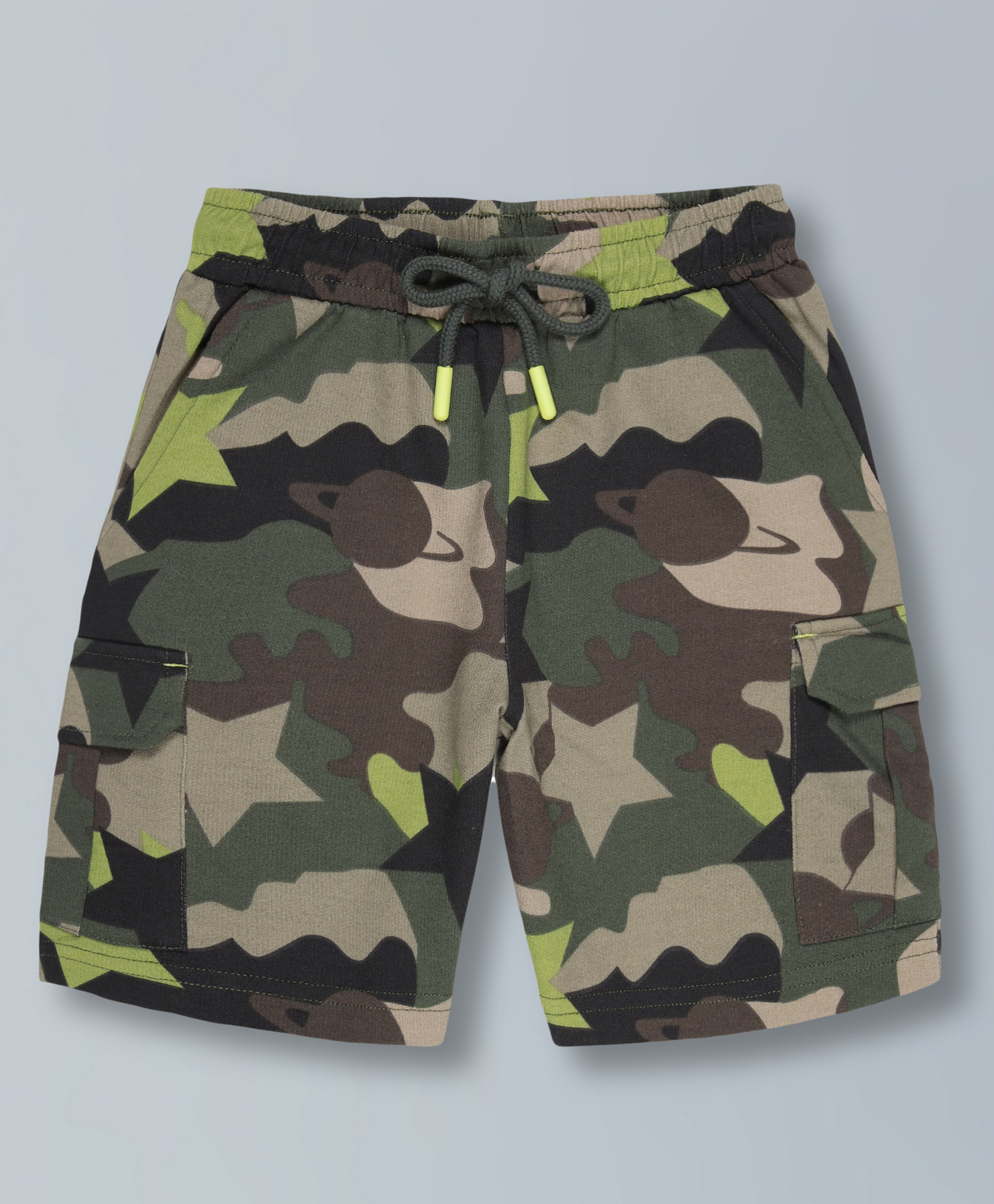 Plum Tree Pure Cotton Camoflague Printed Shorts - Olive Green-picture-34