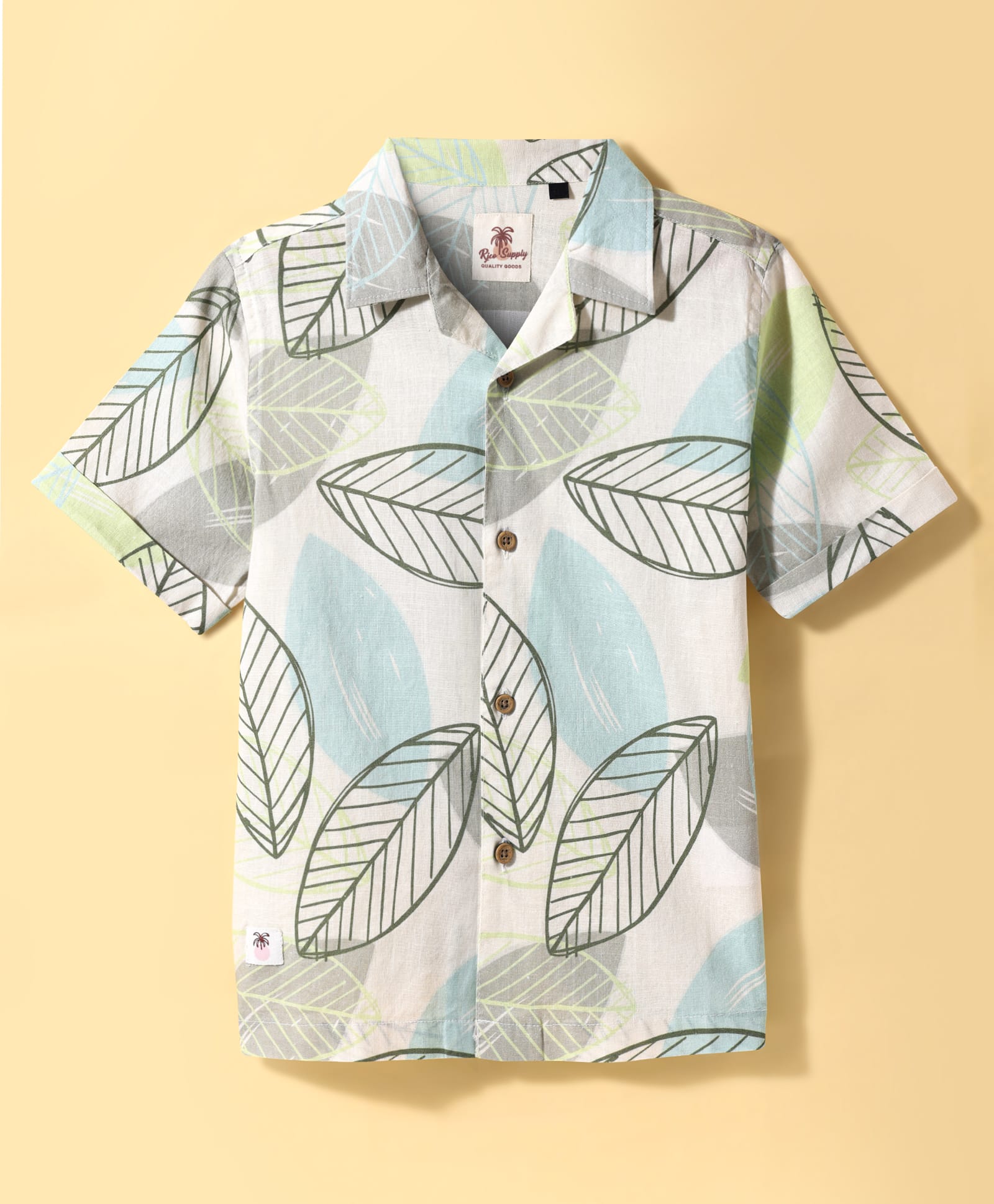 Ruff Linen Woven Half Sleeves Shirts With Leave Print - White & Blue-image-26