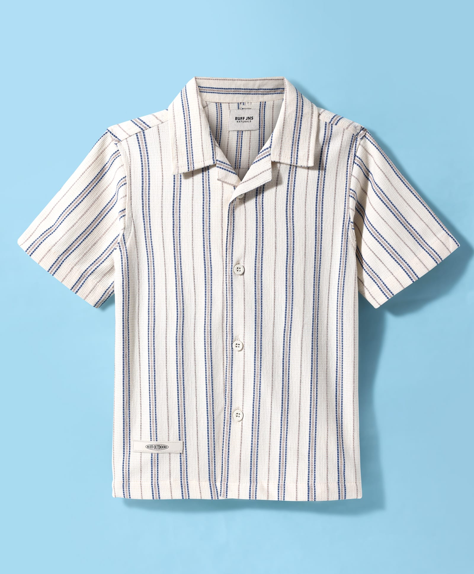 Ruff Cotton Woven Drop Shoulder Half Sleeves Shirts With Stripes Print - White & Blue-image-10