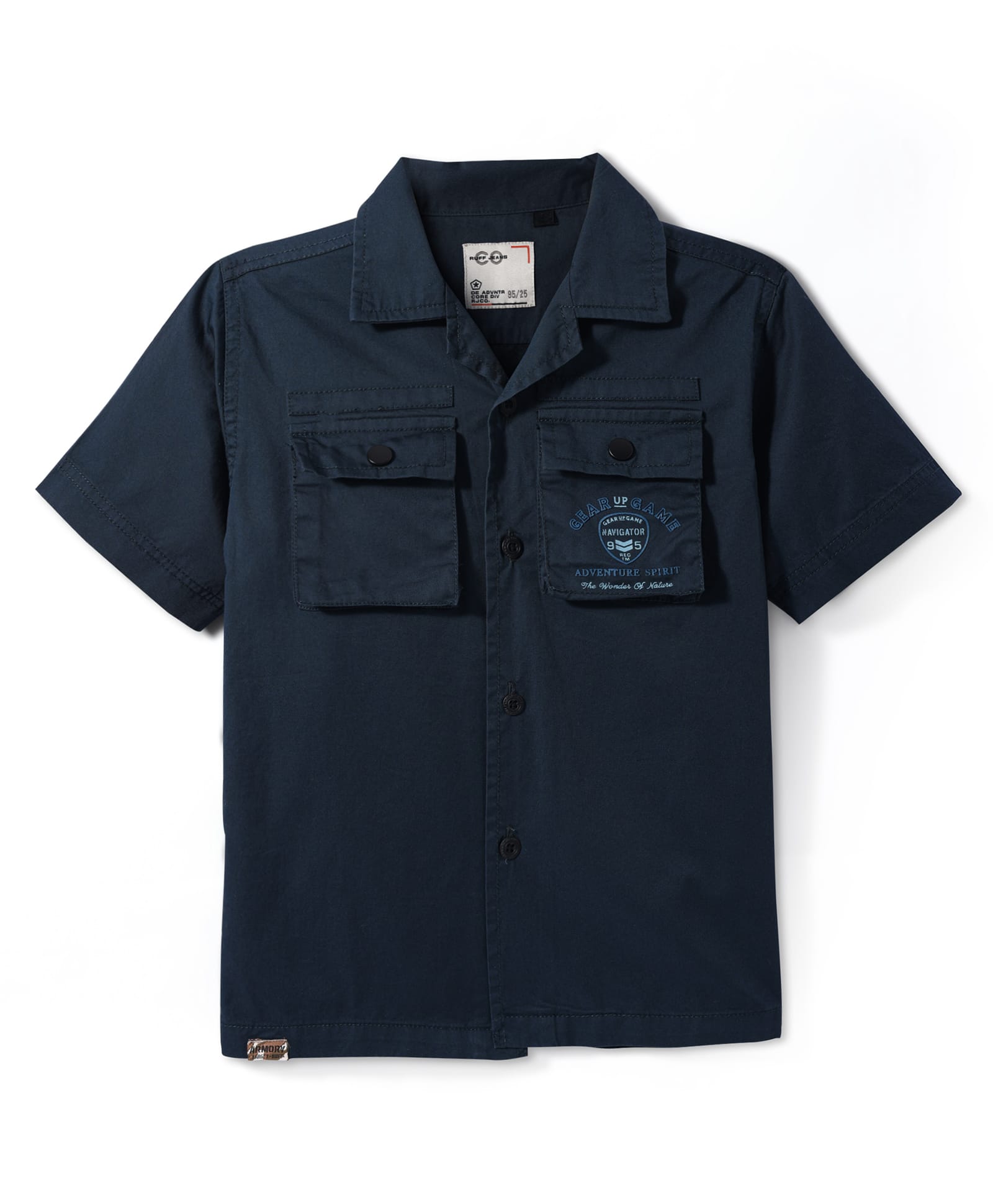 Ruff Corduroy Woven Half Sleeves Solid Shirts With Text Print - Navy Blue-picture-11