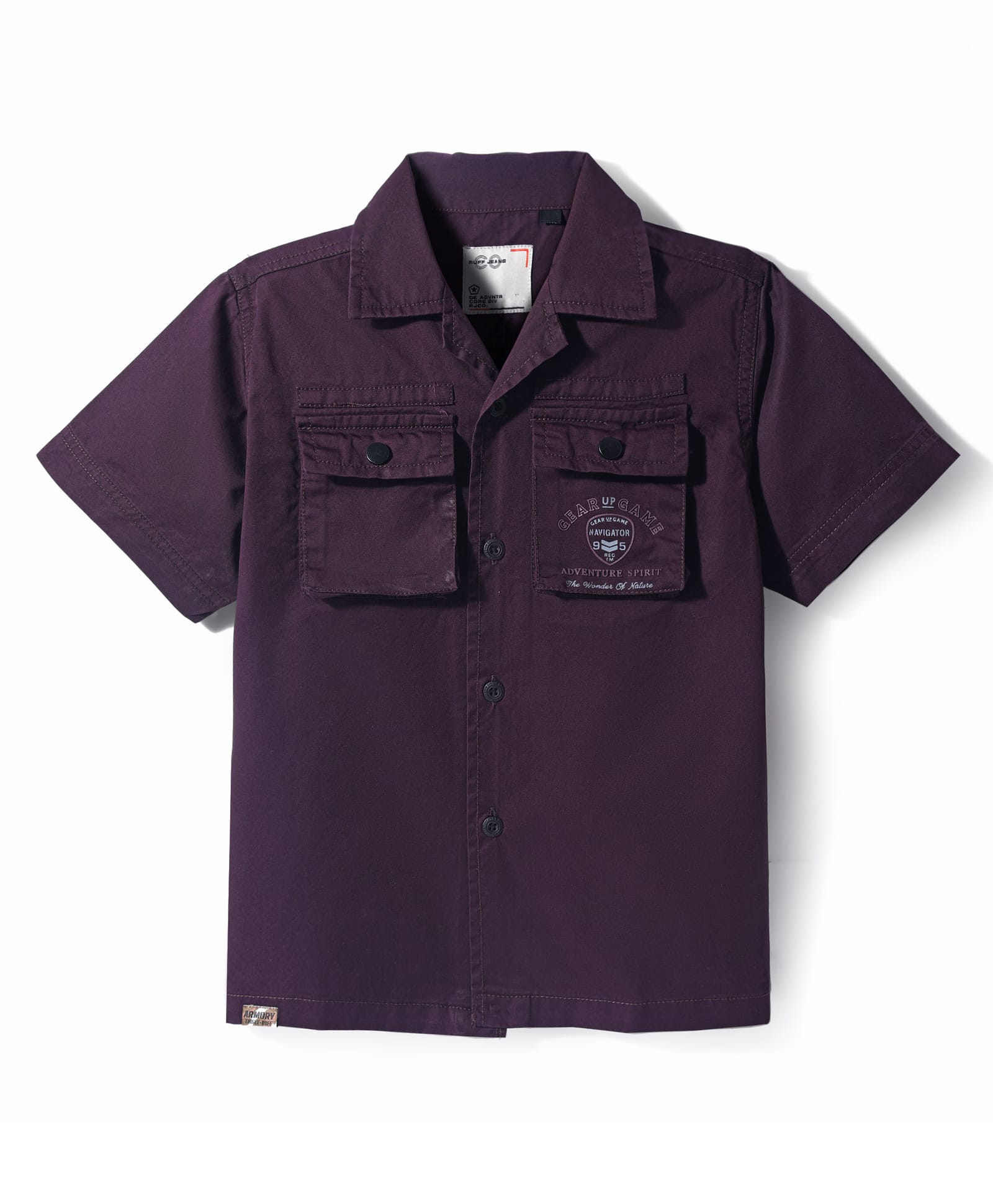 Ruff Corduroy Woven Half Sleeves Solid Shirts With Text Print - Wine-picture-12