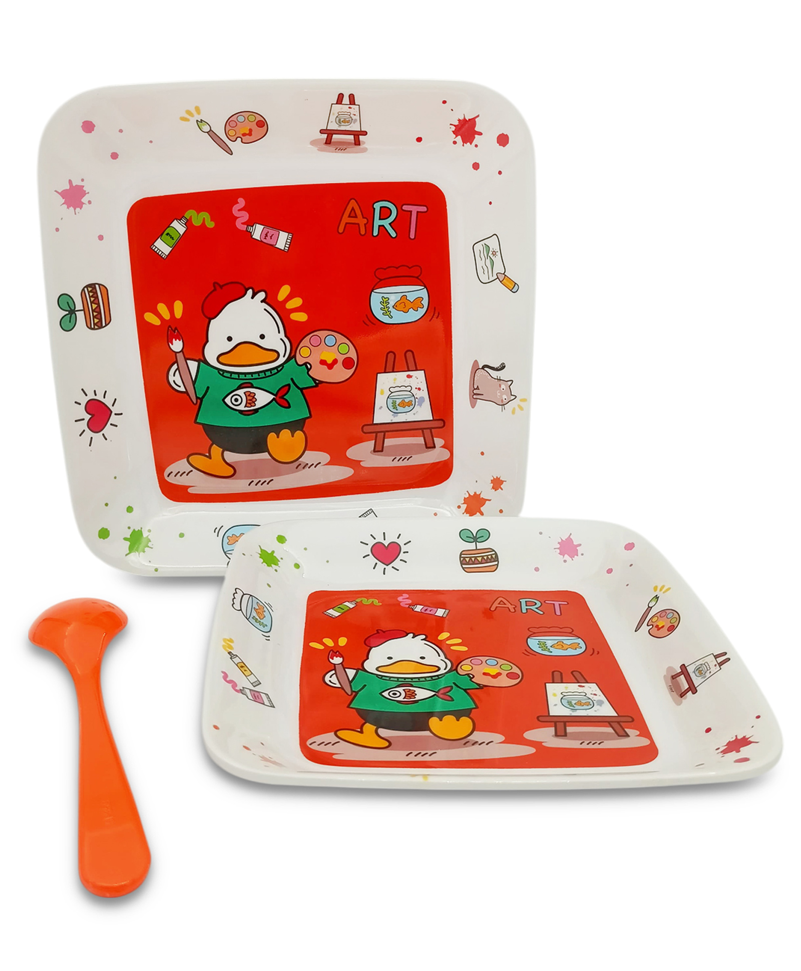 Superware Melamine Kids snack Plate with spoon - duck ( Set of 3 )-image-27