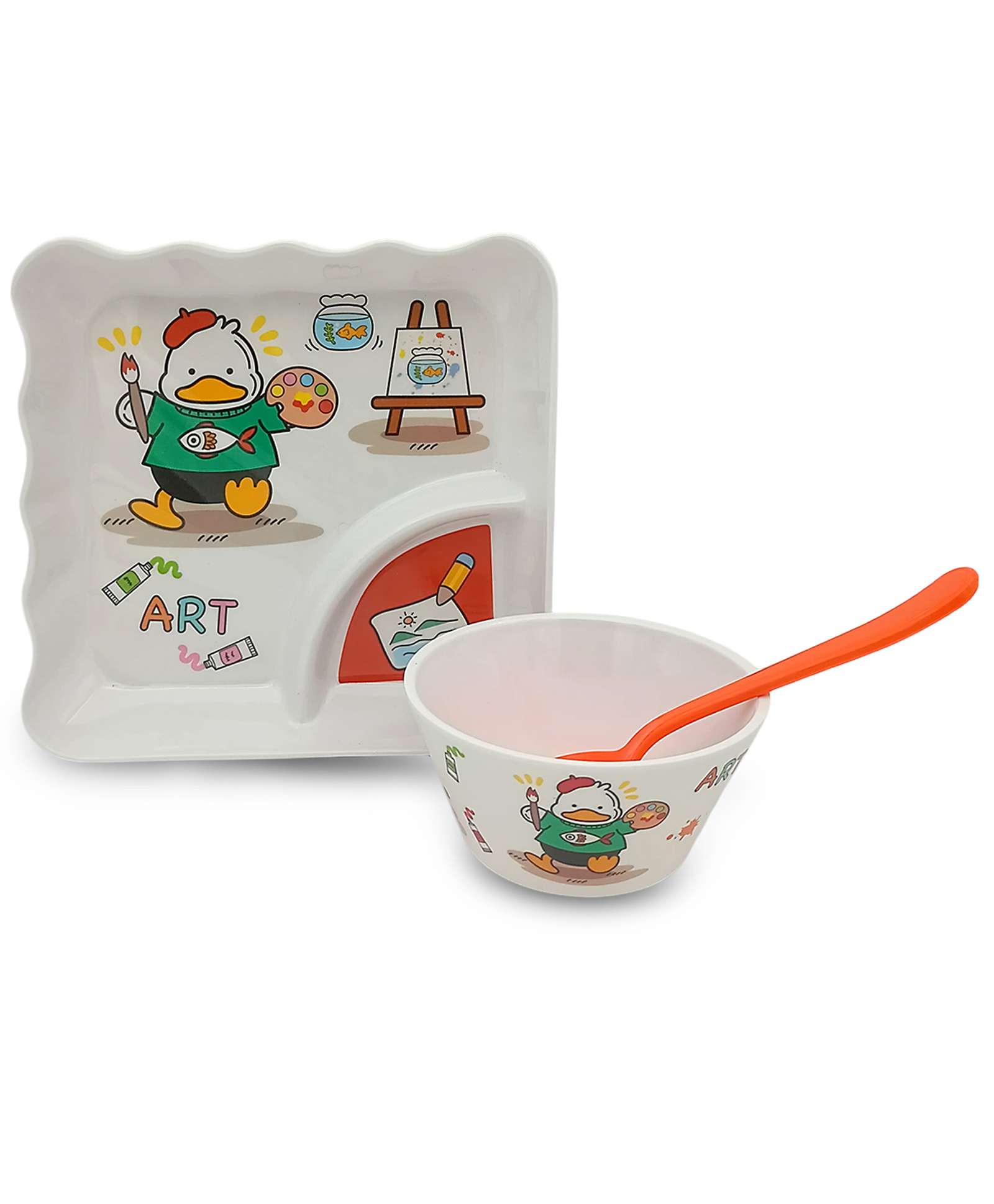 Superware Melamine Kids sandwich plate with spoon - duck ( Set of 3 )-picture-20