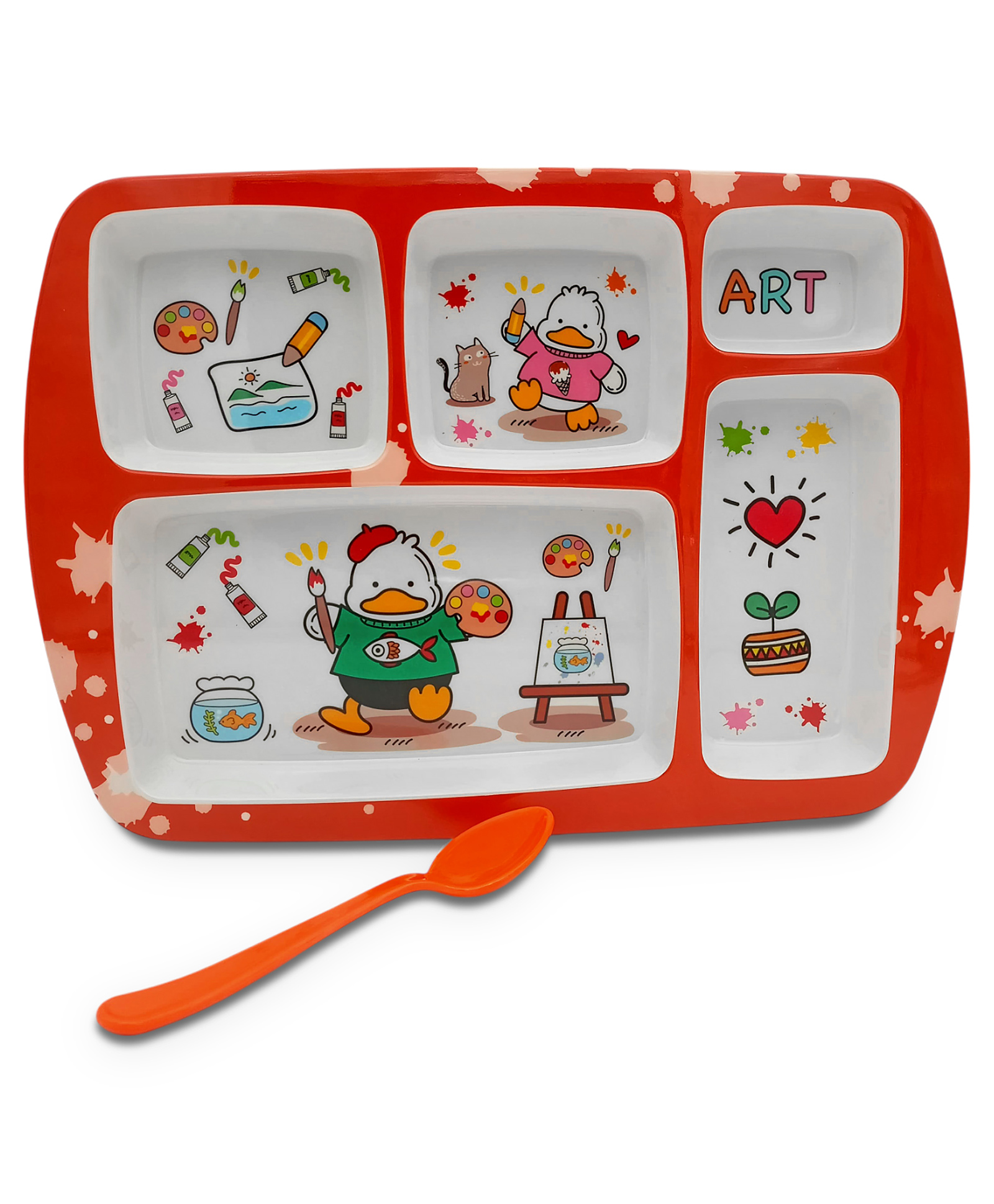 Superware Melamine Kids 5 Section plate with spoon - duck ( Set of 2 )-picture-34