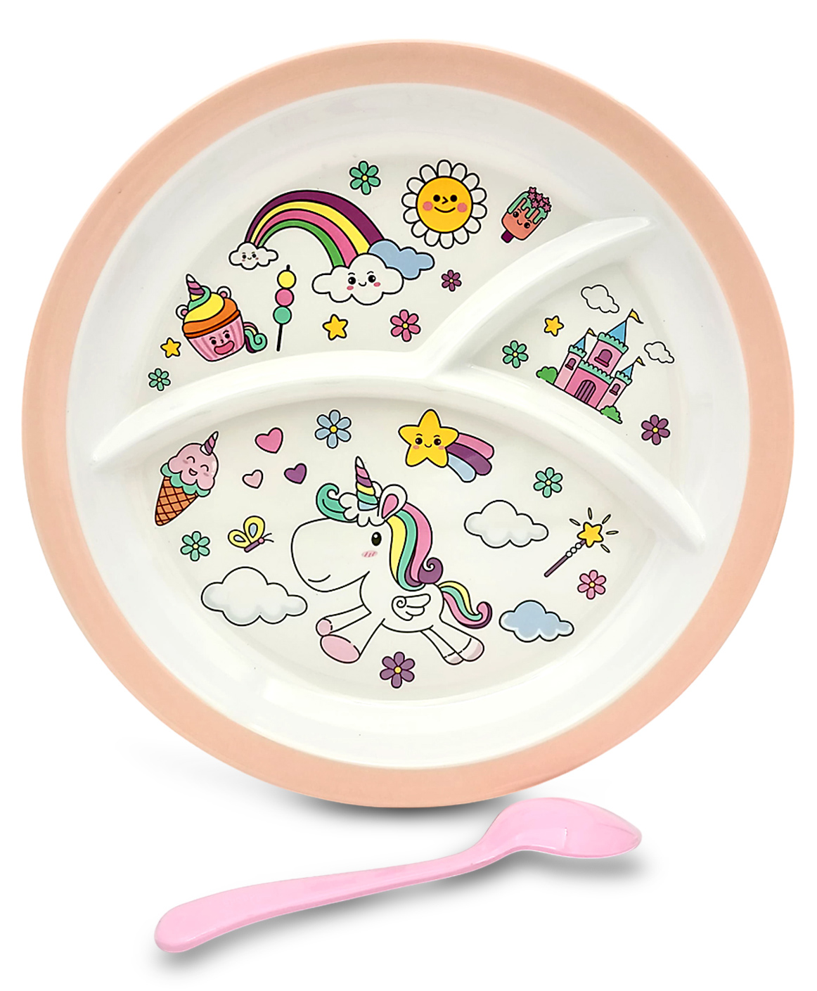 Superware Melamine Kids 3 Section plate with spoon - unicorn ( Set of 2 )-picture-23
