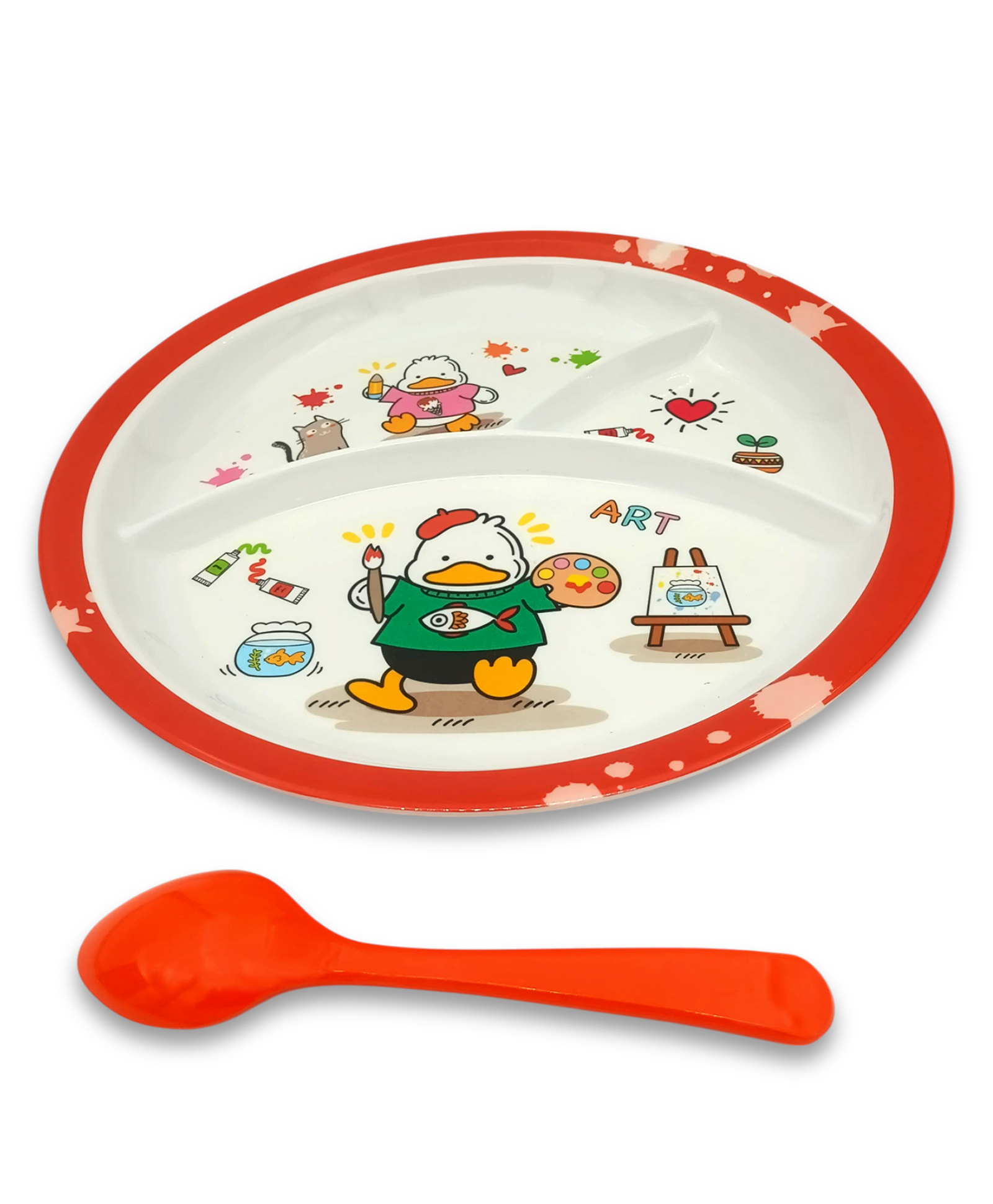 Superware Melamine Kids 3 Section plate with spoon - duck ( Set of 2 )-picture-28