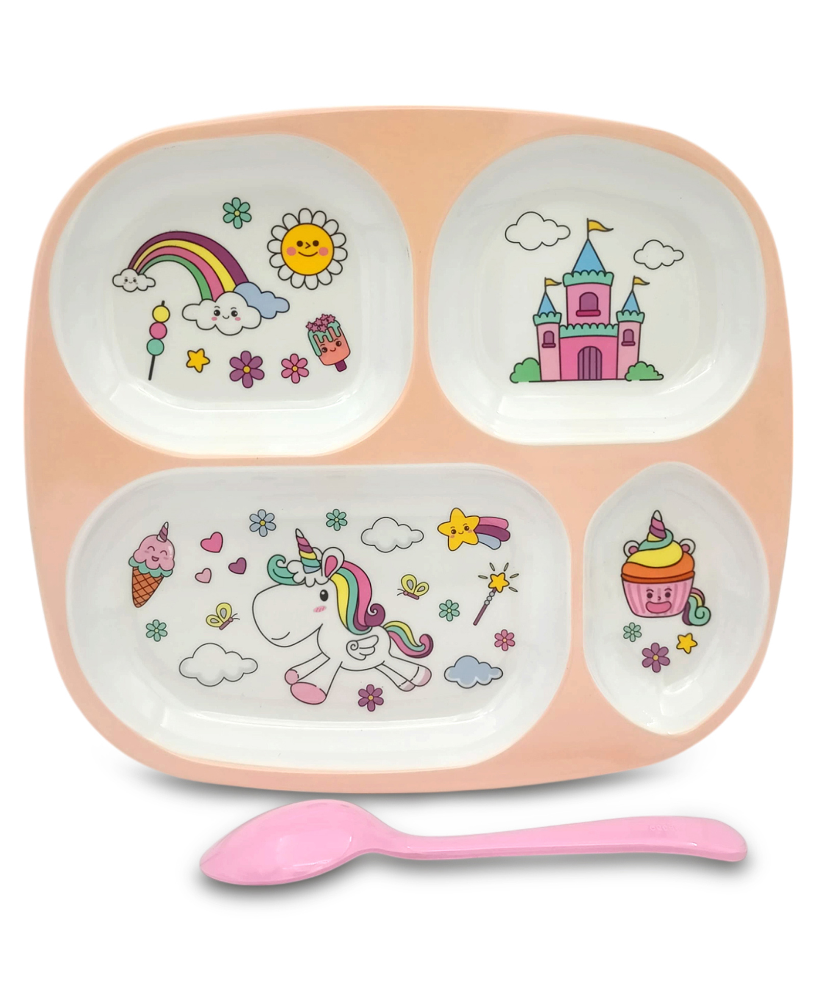 Superware Melamine Kids 4 Section plate with spoon - unicorn ( Set of 2 )-picture-40