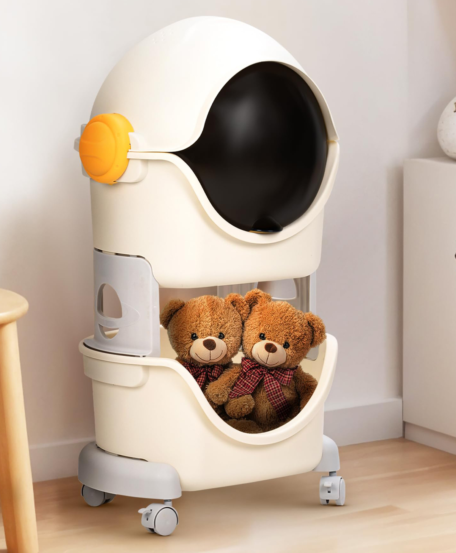 Baybee Astronaut Kids Storage Organizer | 2-Level Detachable Rolling Cart with Center-Locking Wheels & Dust-Proof Flip Door | Multipurpose Toy & Bookshelf Rack for Kids Room-image-34