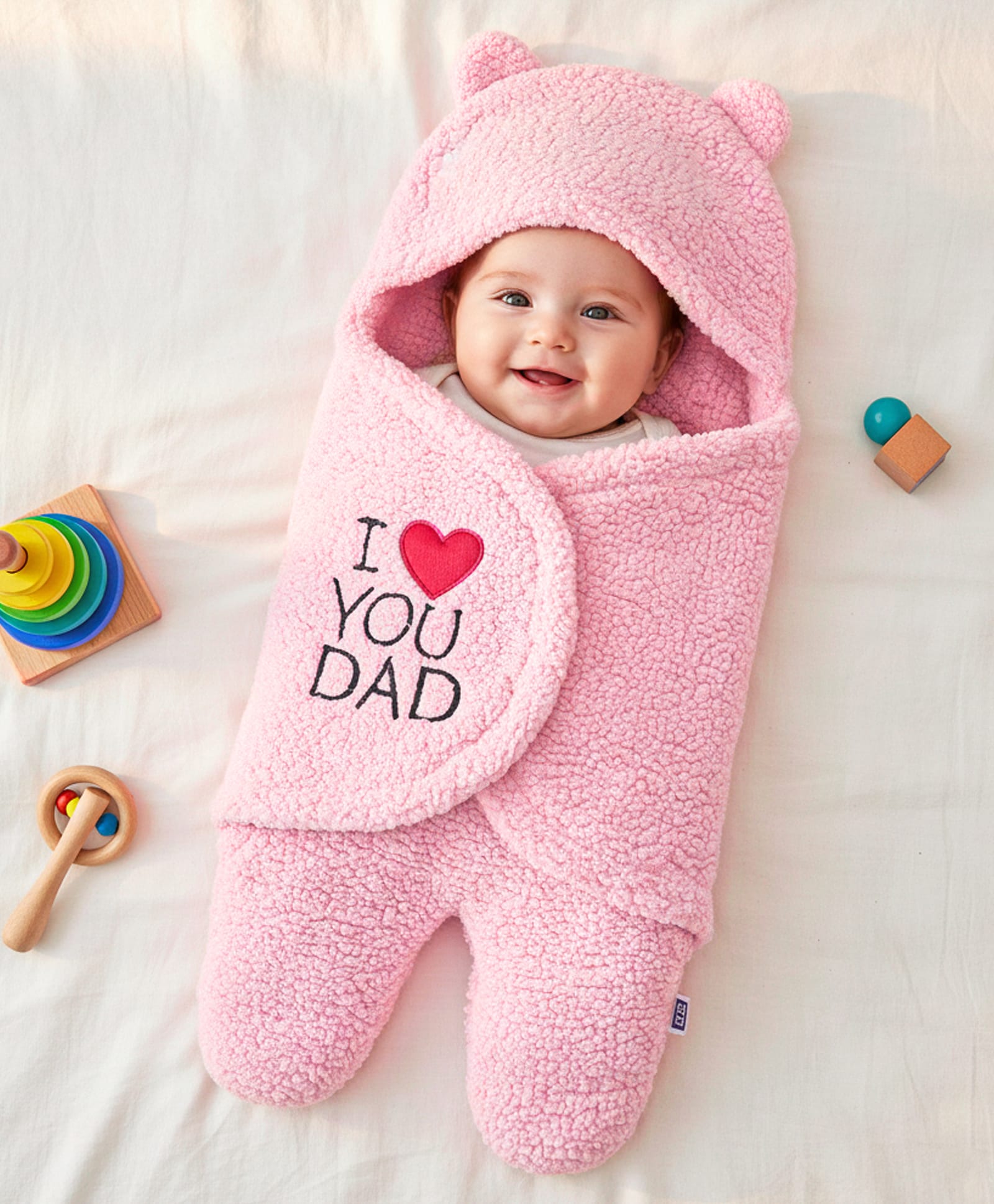 Zoe Supersoft Hooded Wearable Blanket Cum Wrapper with I Love You Dad Print - Pink-image-12