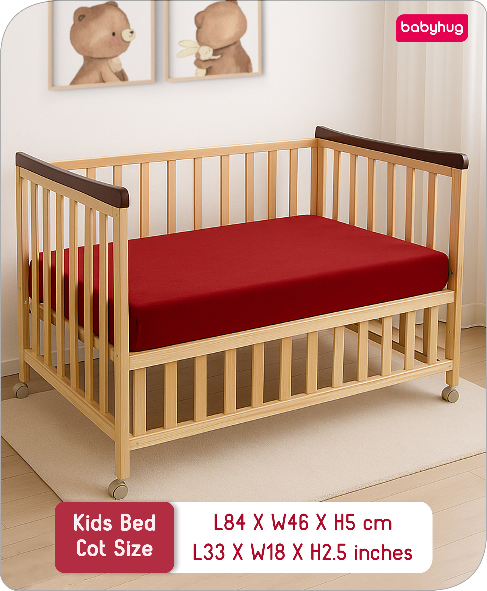 Babyhug 100% Cotton Waterproof Fitted Mattress Protector Cover - Maroon-image-7