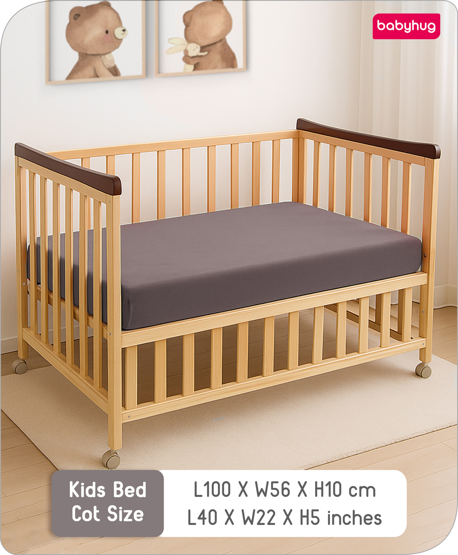 Babyhug 100% Cotton Waterproof Fitted Mattress Protector Cover - Grey