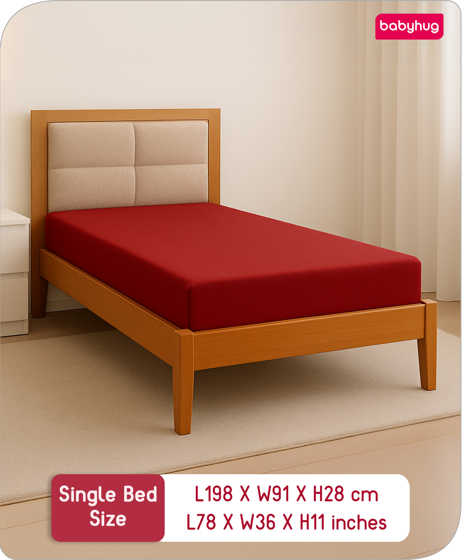 Babyhug 100% Cotton Waterproof Fitted Mattress Protector Cover - Maroon-image-20