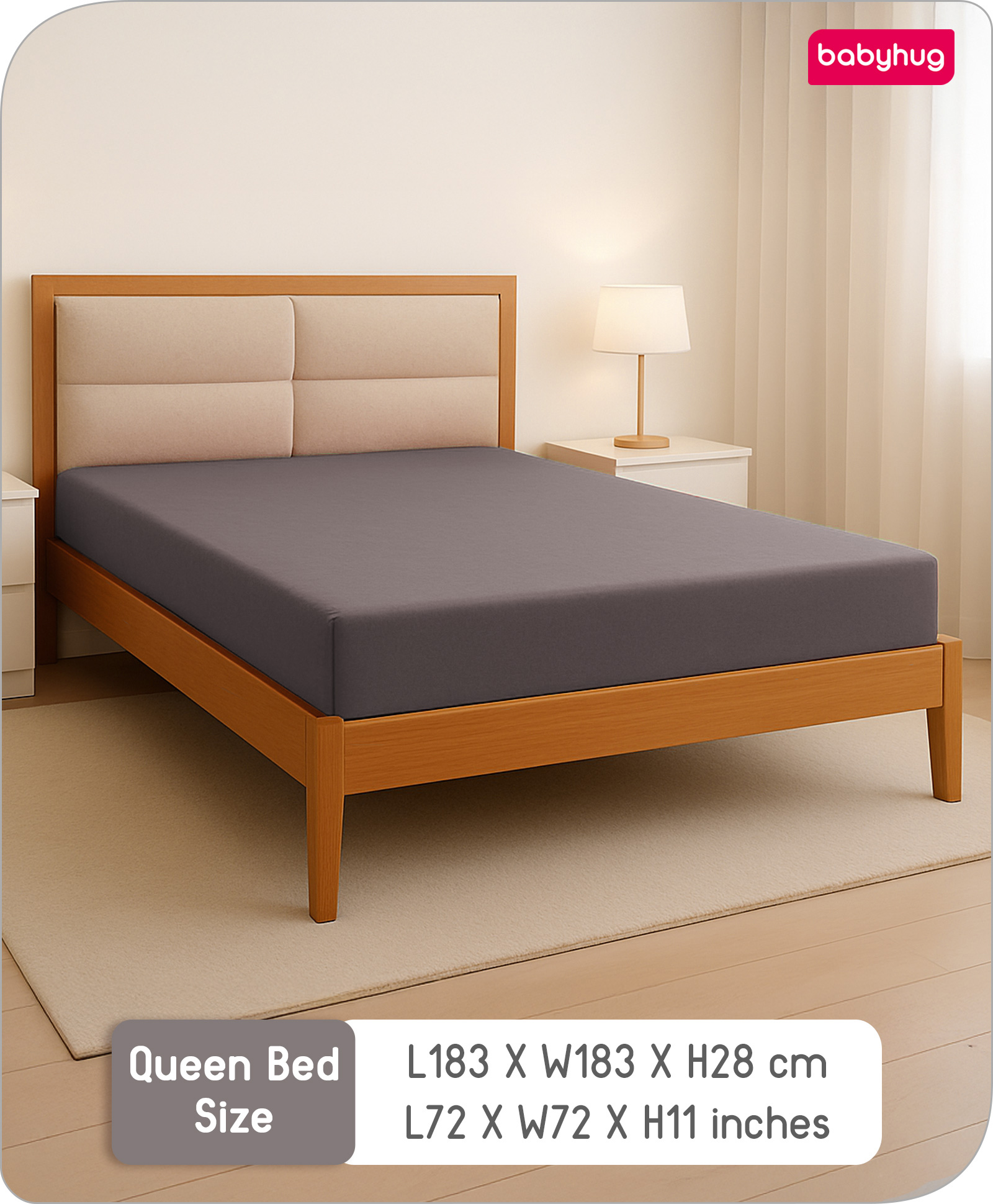 Babyhug 100% Cotton Waterproof Fitted Mattress Protector Cover - Grey-image-26