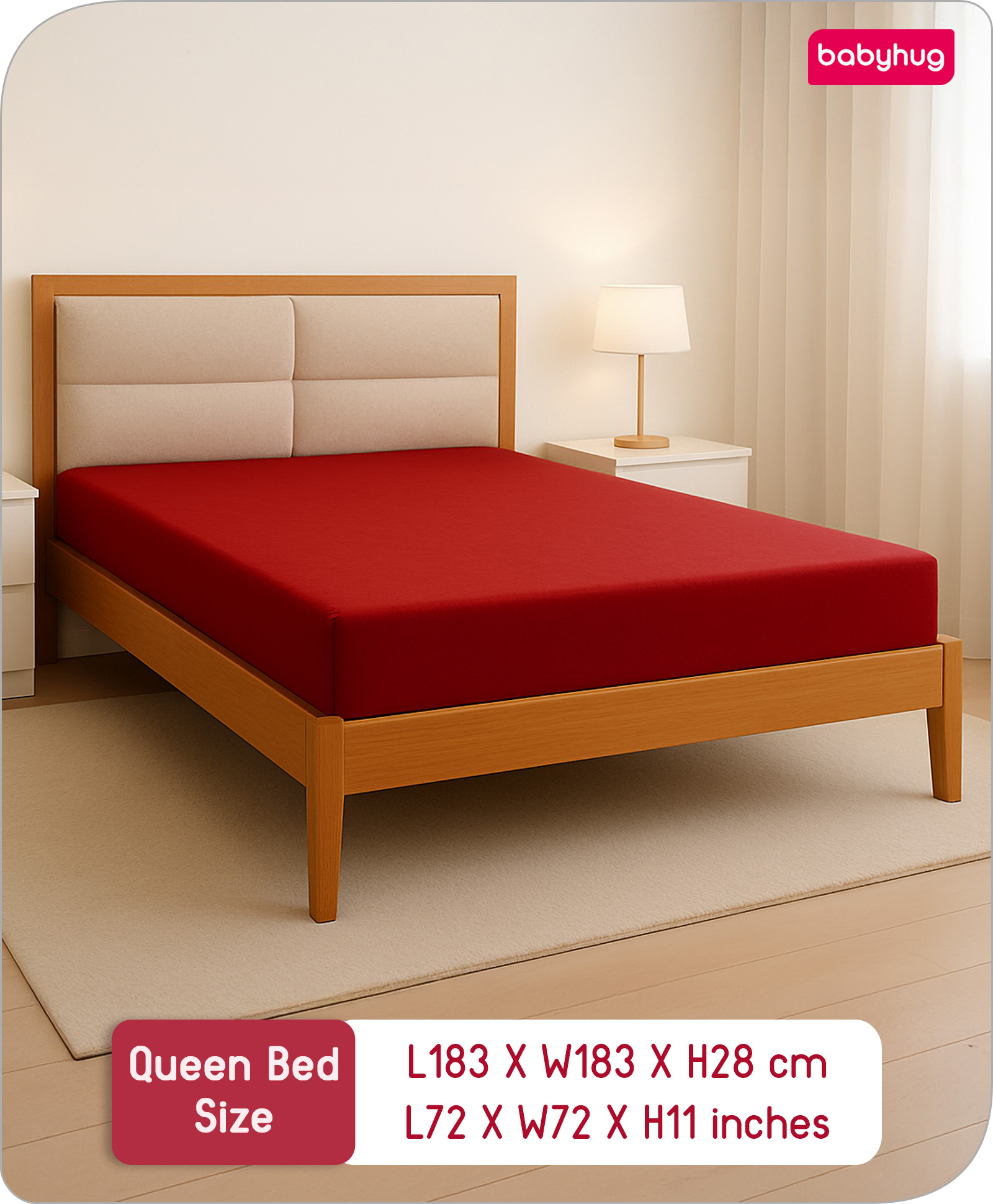 Babyhug 100% Cotton Waterproof Fitted Mattress Protector Cover - Maroon