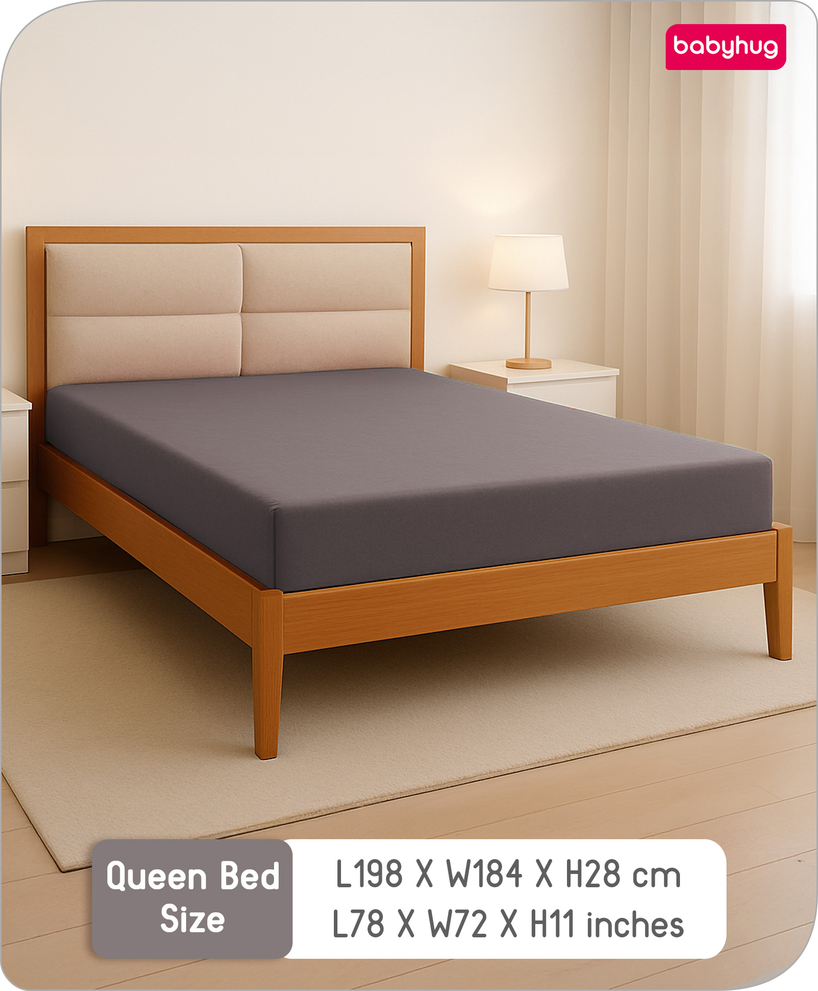 Babyhug 100% Cotton Waterproof Fitted Double Size Mattress Protector Cover - Grey