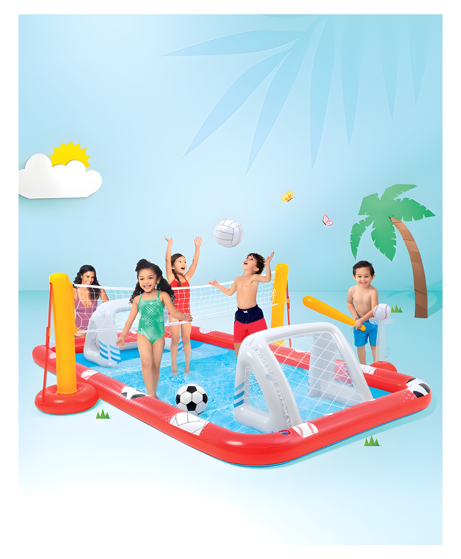 Intex 57147 Action Sports Inflatable Play Center For Kids Active Sports With Volleyball Baseball And Football For Kids Intex Pool For Kids Fun Entertainment Kids Pool Inflatable Outdoor Children Play Center Water Pool For Kids - Multicolor-image-29