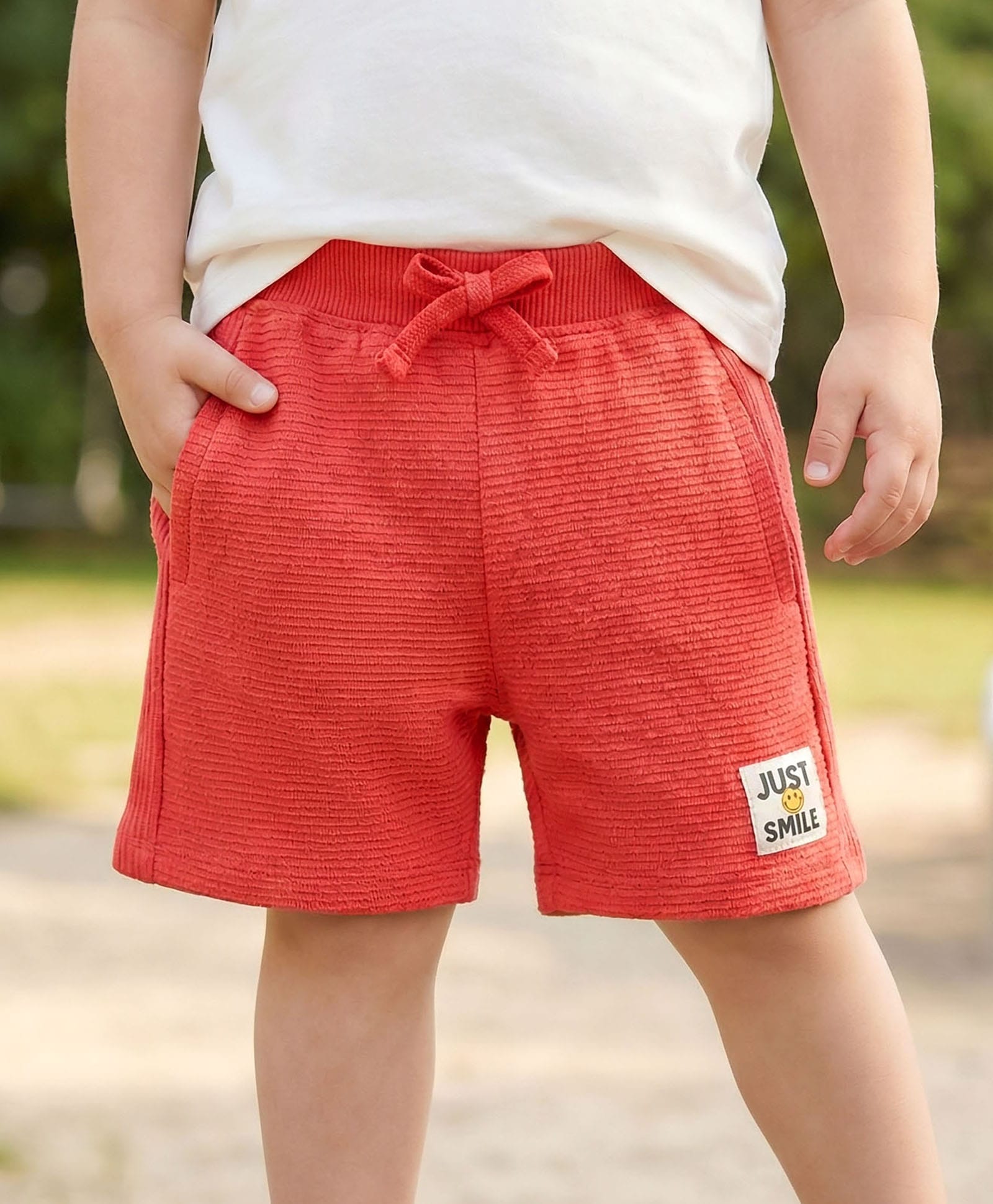 Babyhug Terry Cotton Knit Knee Length Shorts With Text Print - Red-picture-21
