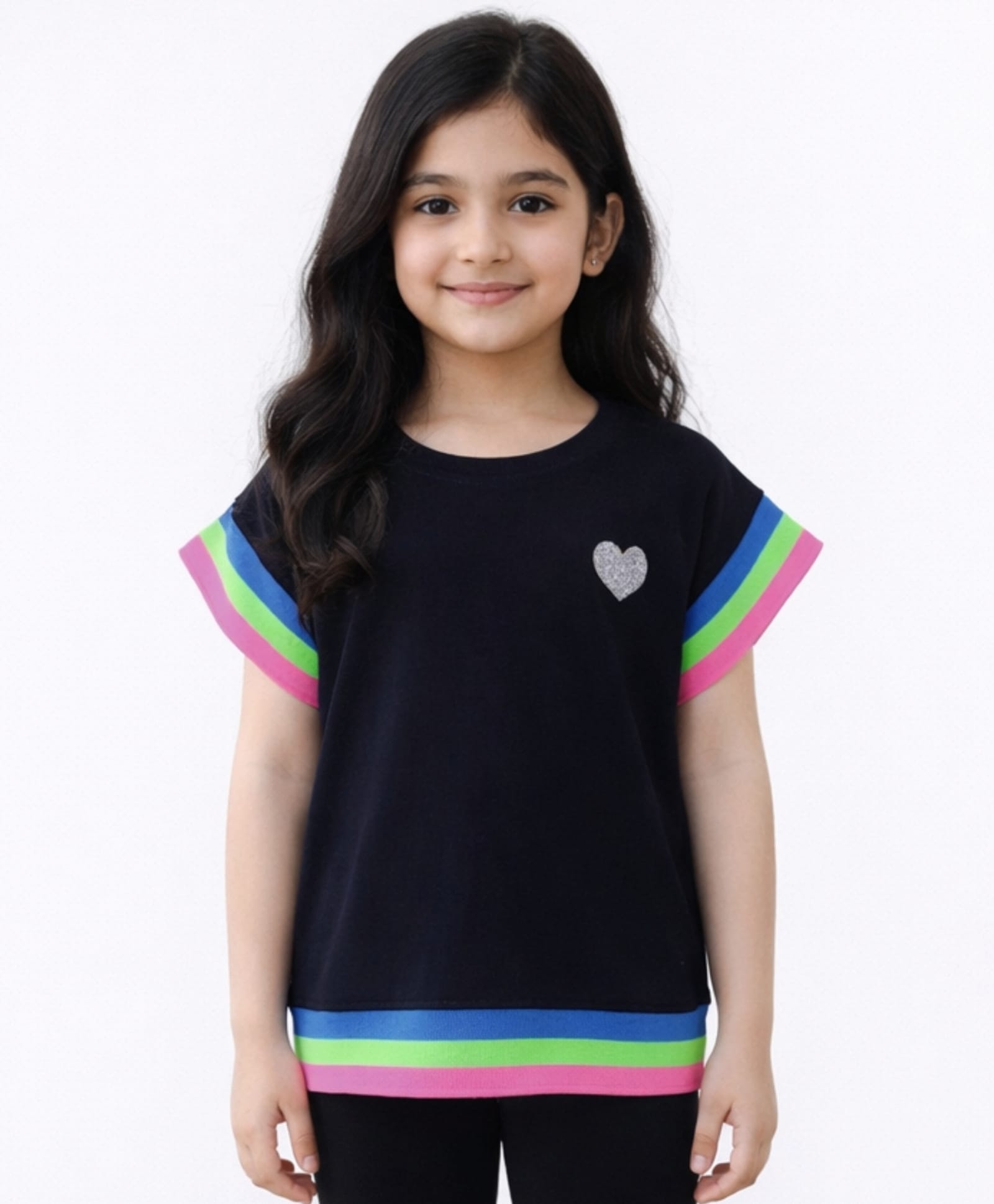 Anthrilo Blended Half Sleeves Heart Printed Tee - Black-picture-12