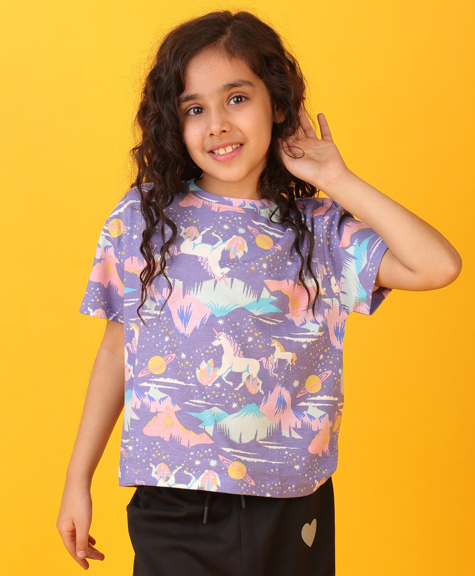 Anthrilo Blended Half Sleeves Unicorn Printed Tee - Purple-picture-10